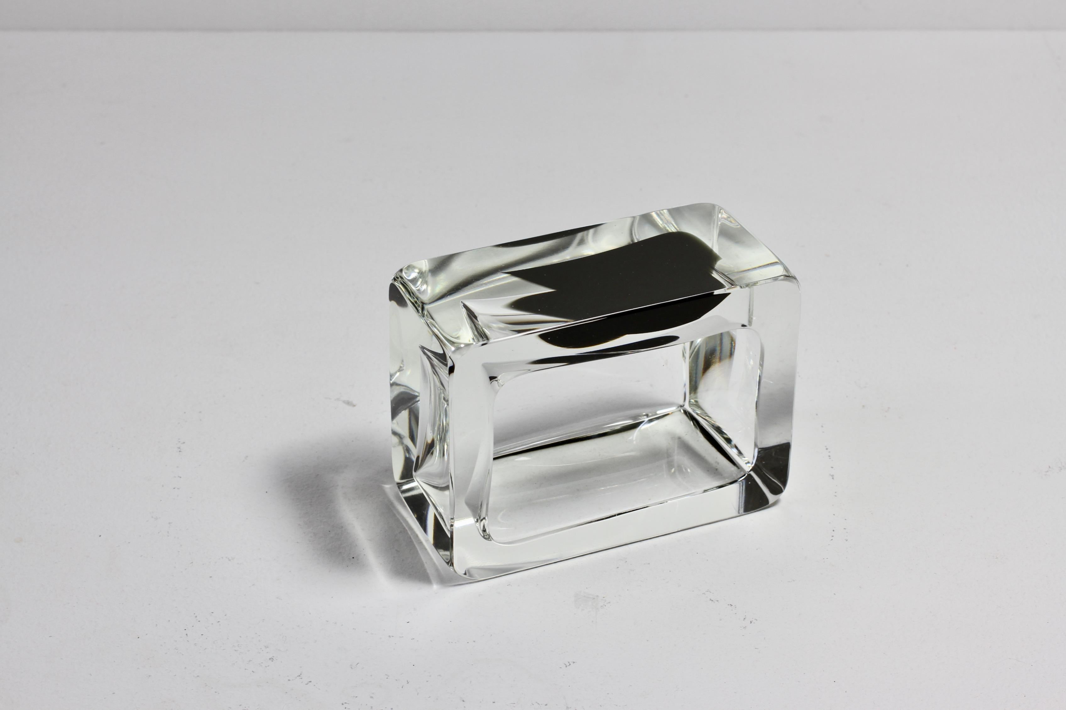 Cenedese Italian Rectangular Black and Clear Murano Glass Bowl, Dish or Ashtray For Sale 9