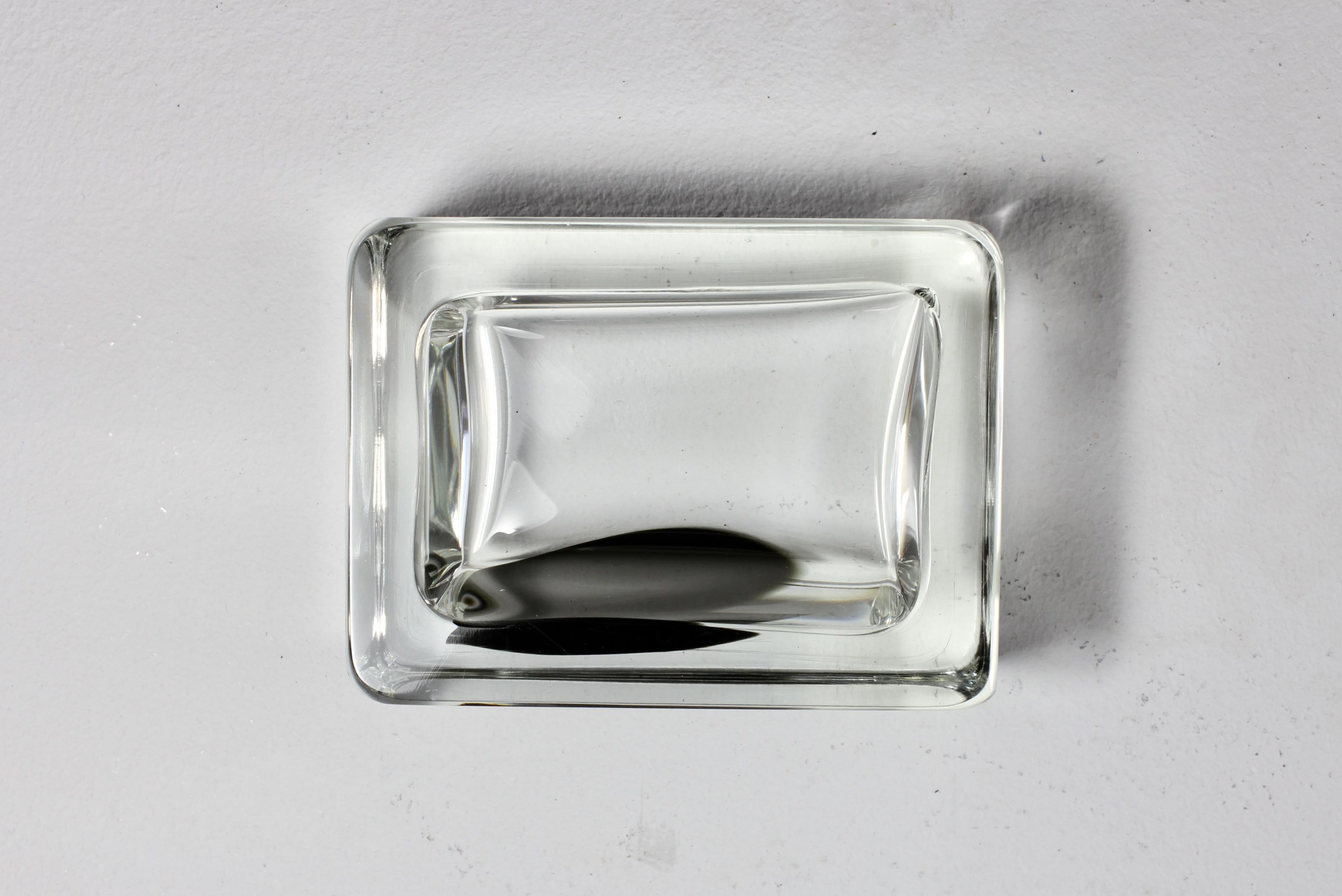 Cenedese Italian Rectangular Black and Clear Murano Glass Bowl, Dish or Ashtray For Sale 11
