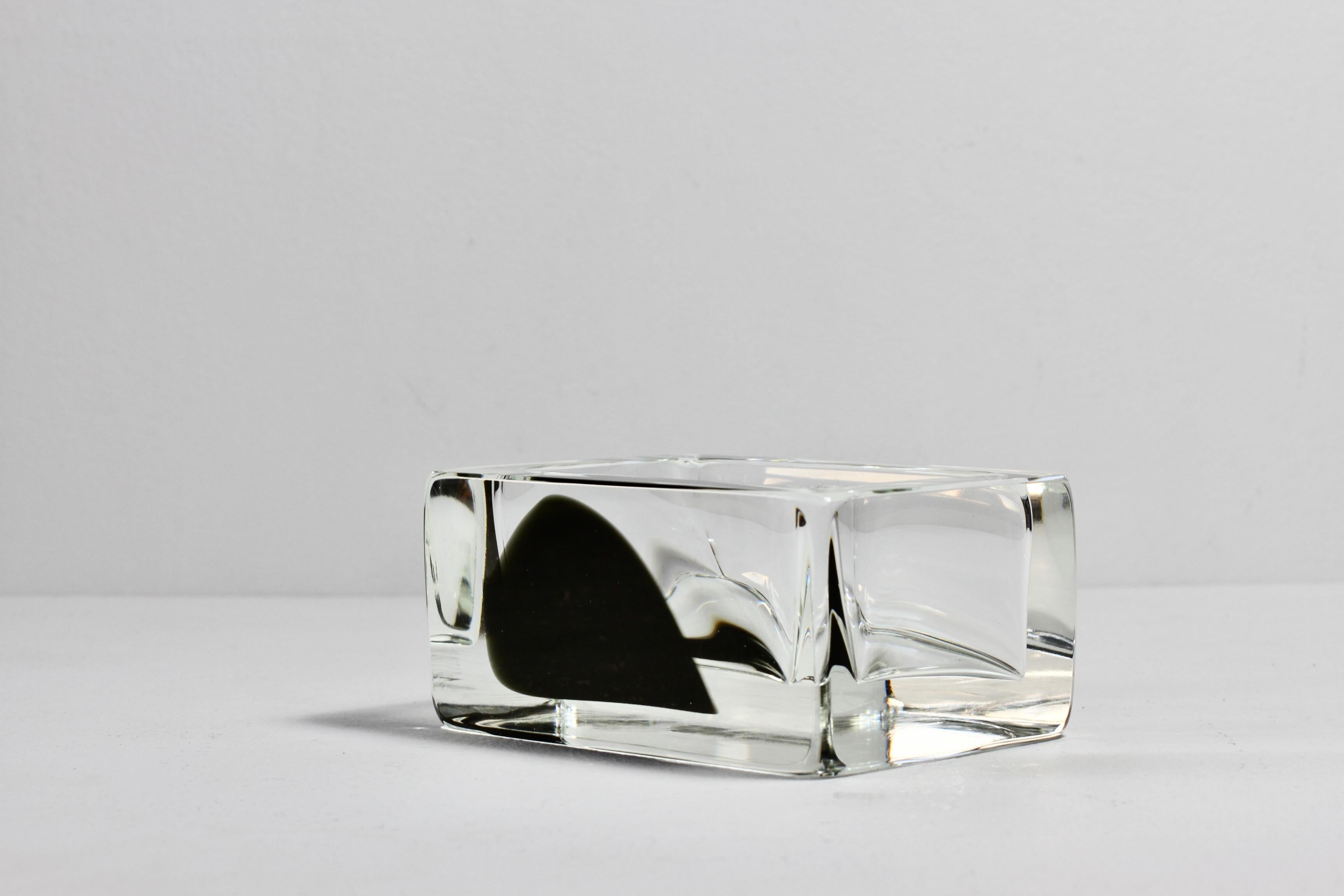 Mid-Century Modern Cenedese Italian Rectangular Black and Clear Murano Glass Bowl, Dish or Ashtray For Sale