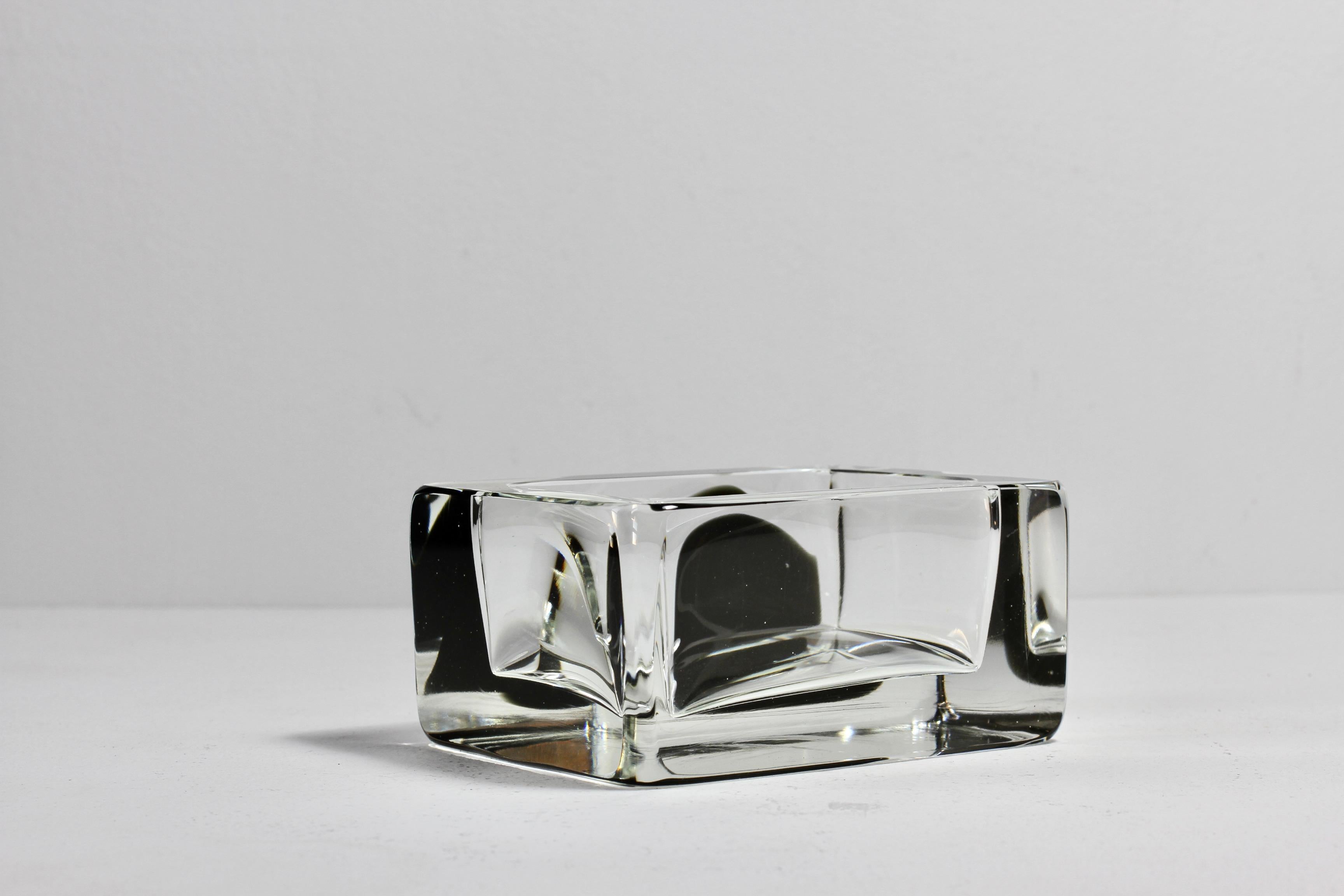 20th Century Cenedese Italian Rectangular Black and Clear Murano Glass Bowl, Dish or Ashtray For Sale
