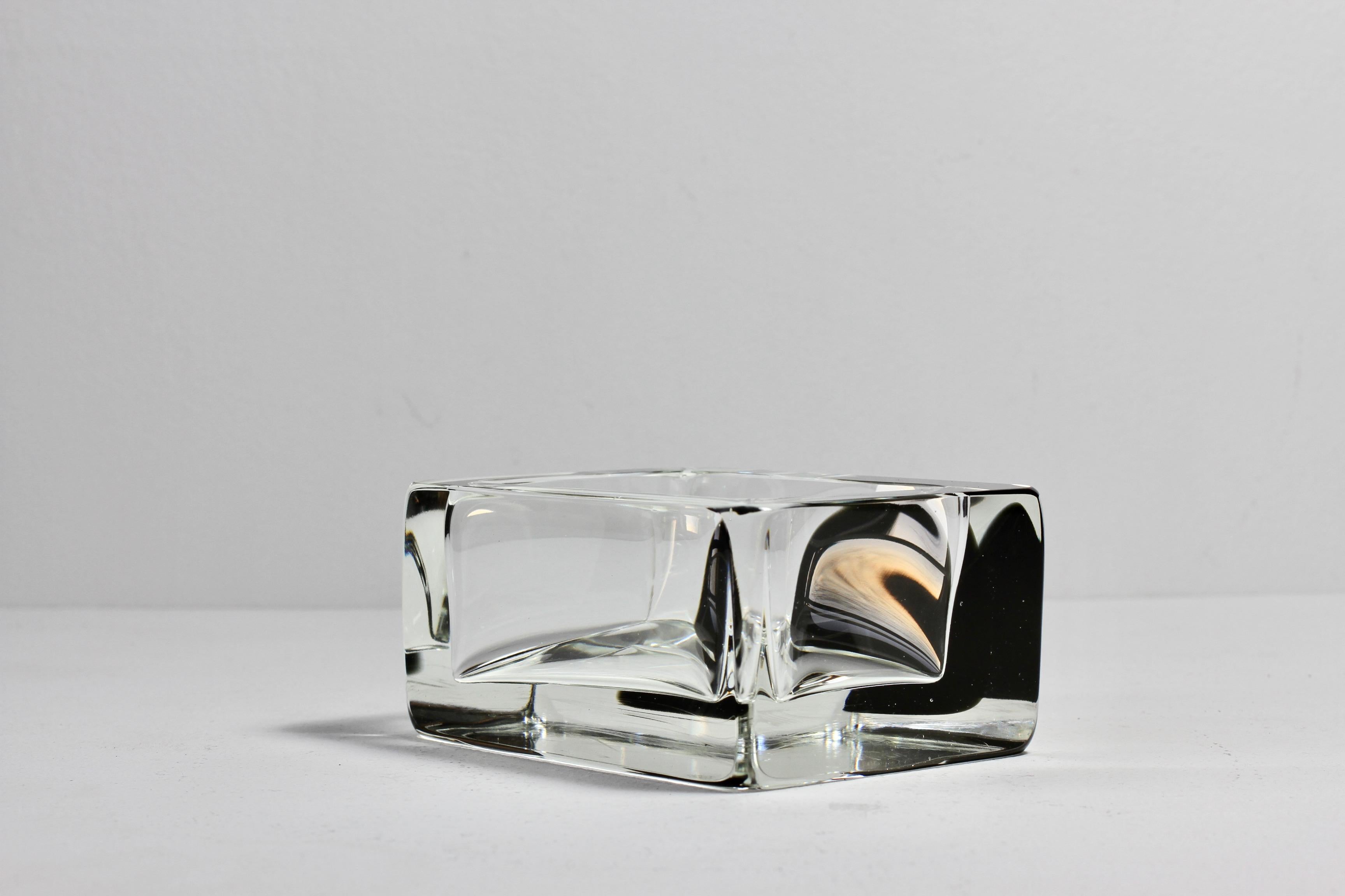 Blown Glass Cenedese Italian Rectangular Black and Clear Murano Glass Bowl, Dish or Ashtray