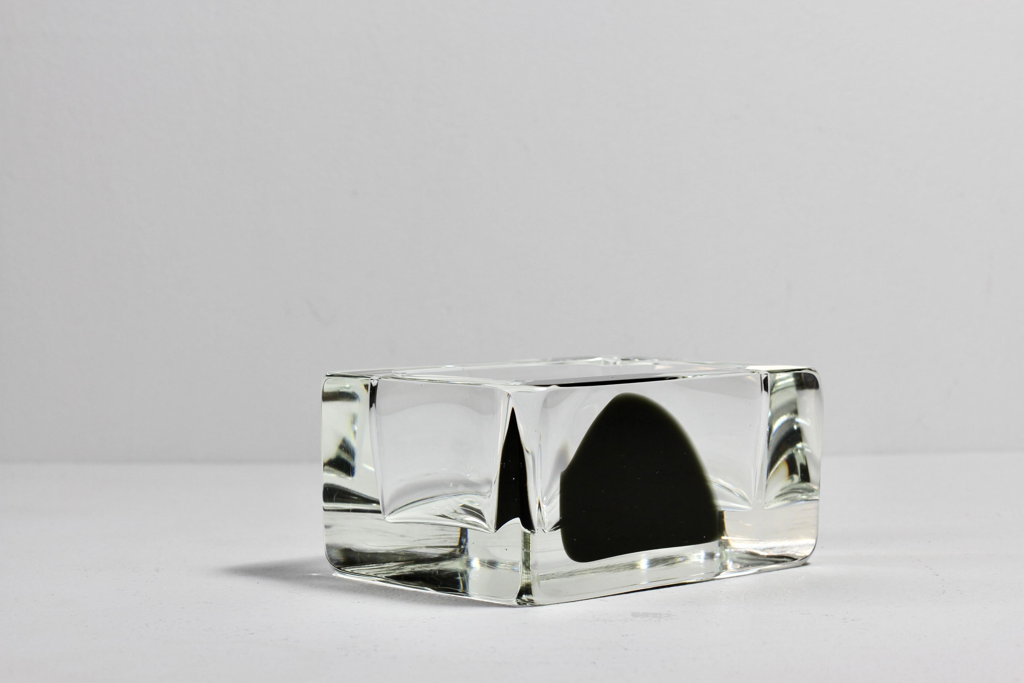 Cenedese Italian Rectangular Black and Clear Murano Glass Bowl, Dish or Ashtray For Sale 2
