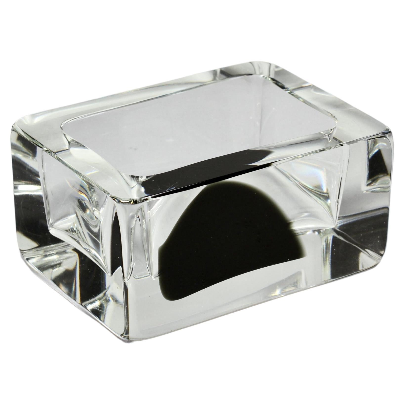 Cenedese Italian Rectangular Black and Clear Murano Glass Bowl, Dish or Ashtray For Sale