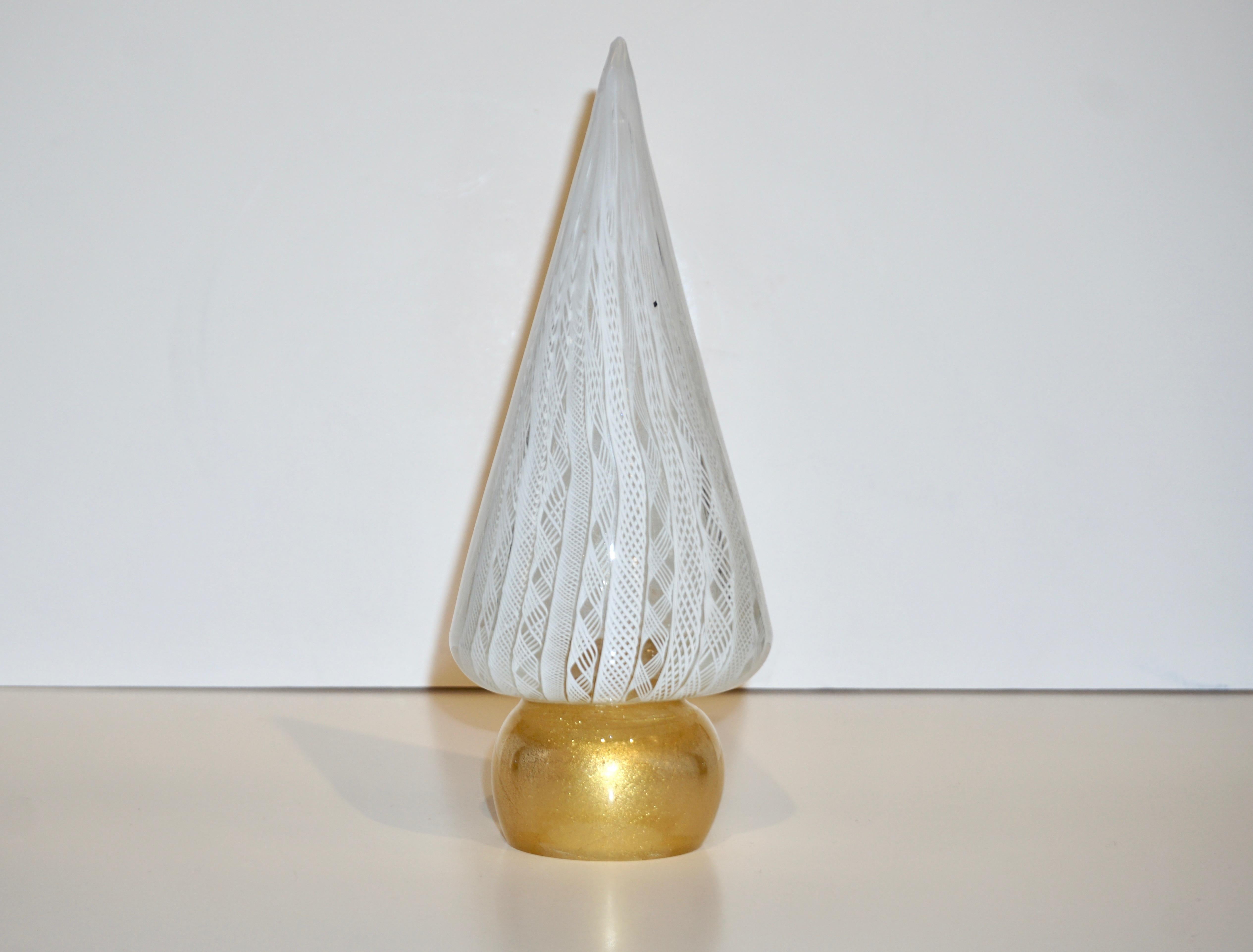 Cenedese Italian Vintage Gold White Murano Glass Christmas Tree Sculpture 1