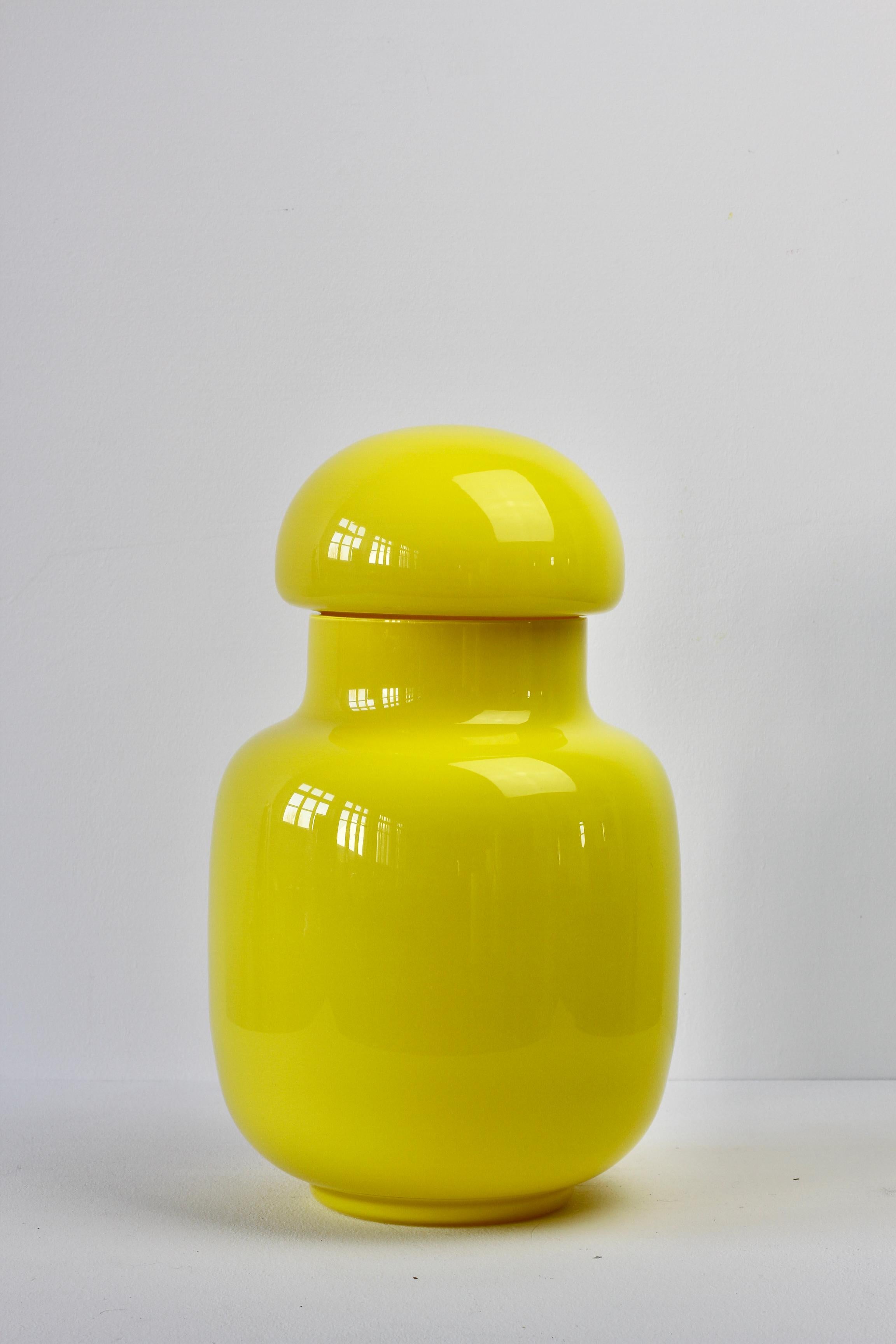Mid-Century Modern Cenedese Large Bright Yellow Vintage Italian Murano Art Glass Lidded Jar or Vase For Sale
