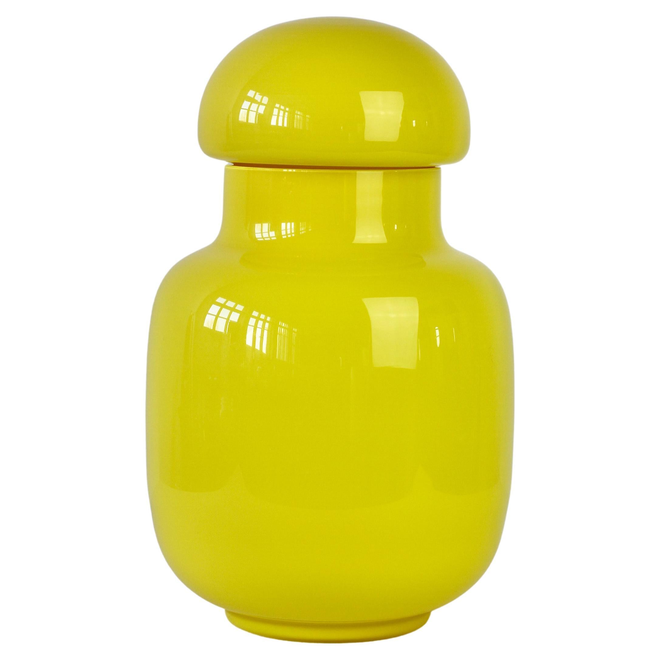 Cenedese Large Bright Yellow Vintage Italian Murano Art Glass Lidded Jar or Vase For Sale