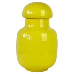 Cenedese Large Bright Yellow Retro Italian Murano Art Glass Lidded Jar or Vase