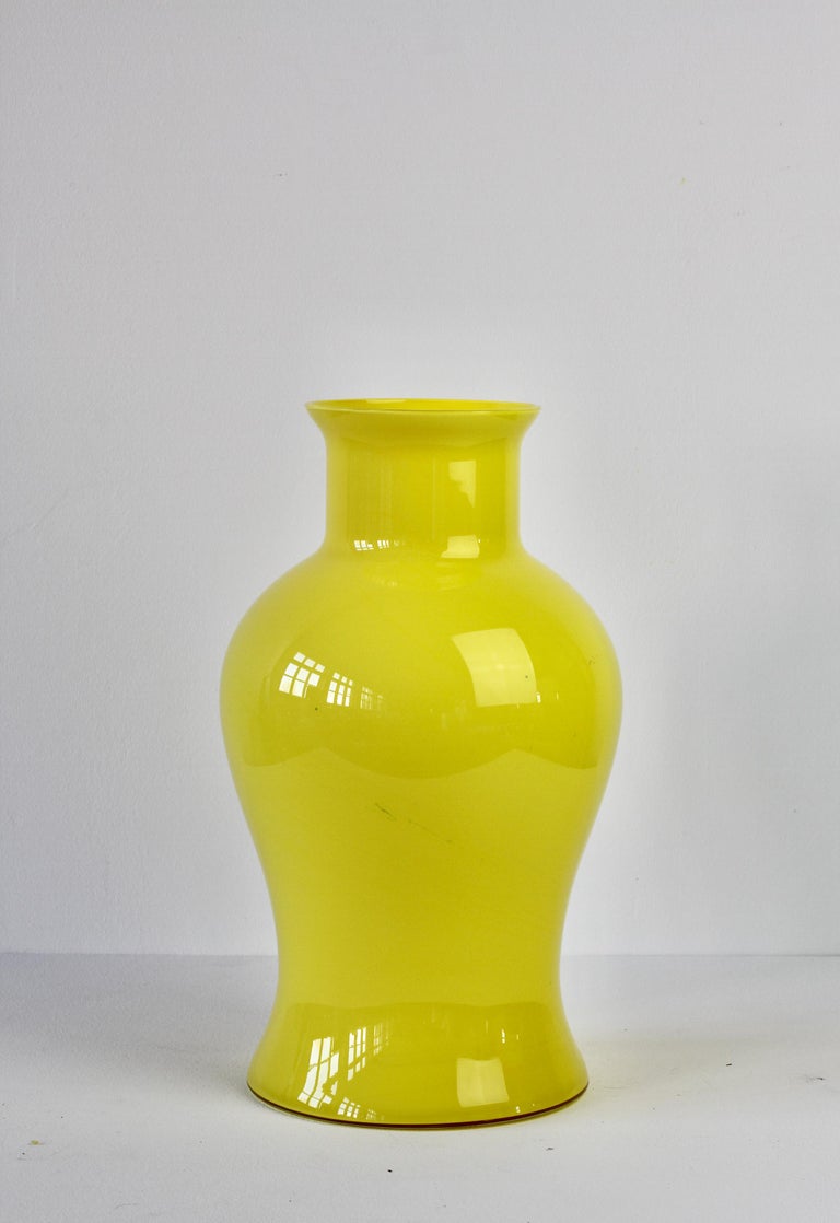 Mid-Century Modern Cenedese Large Bright Yellow Vintage Italian Murano Art Glass Vase For Sale
