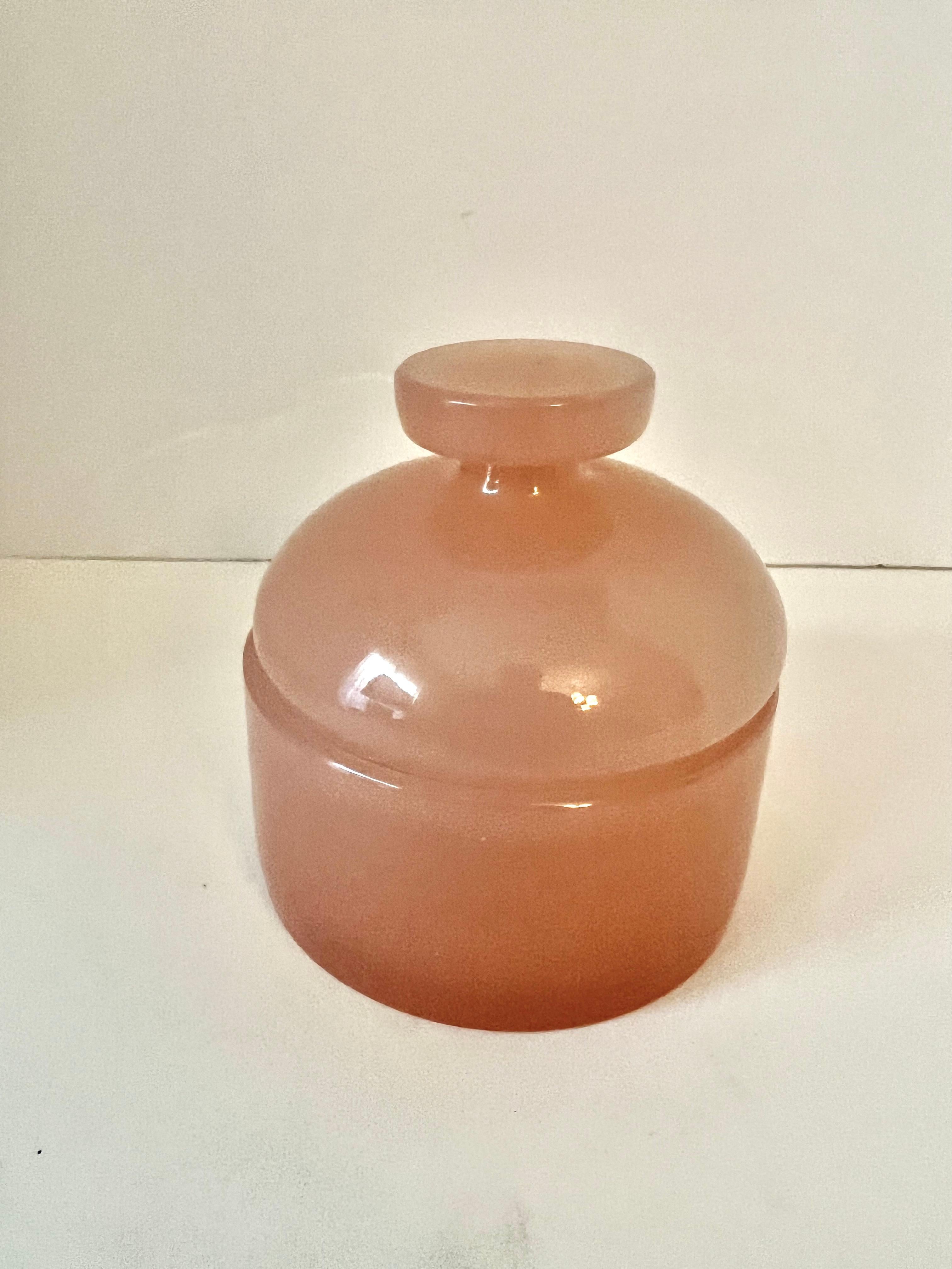 Hand-Crafted Cenedese Lidded Italian Pink Apothecary Glass for Vanity  For Sale