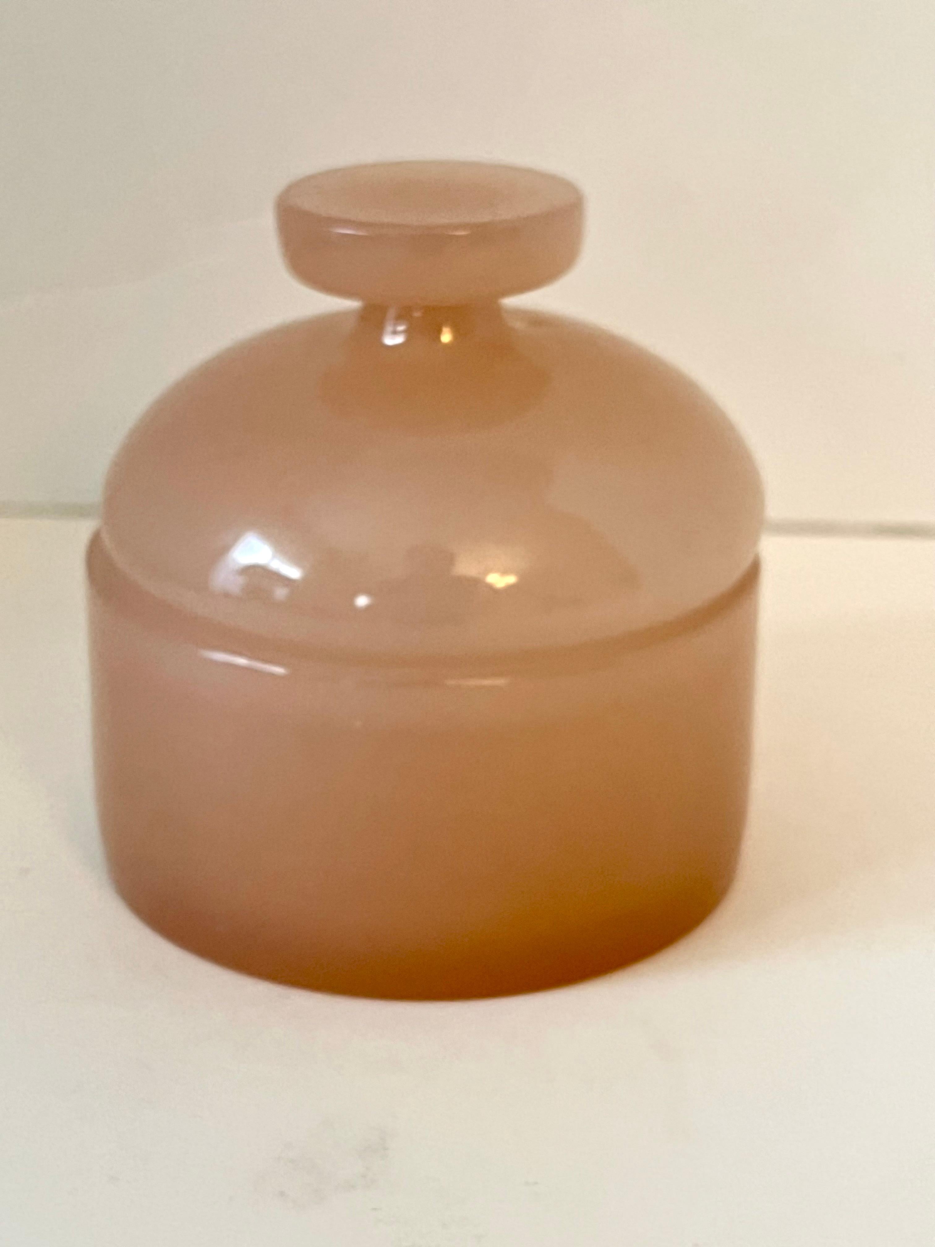 Cenedese Lidded Italian Pink Apothecary Glass for Vanity  In Good Condition For Sale In Los Angeles, CA