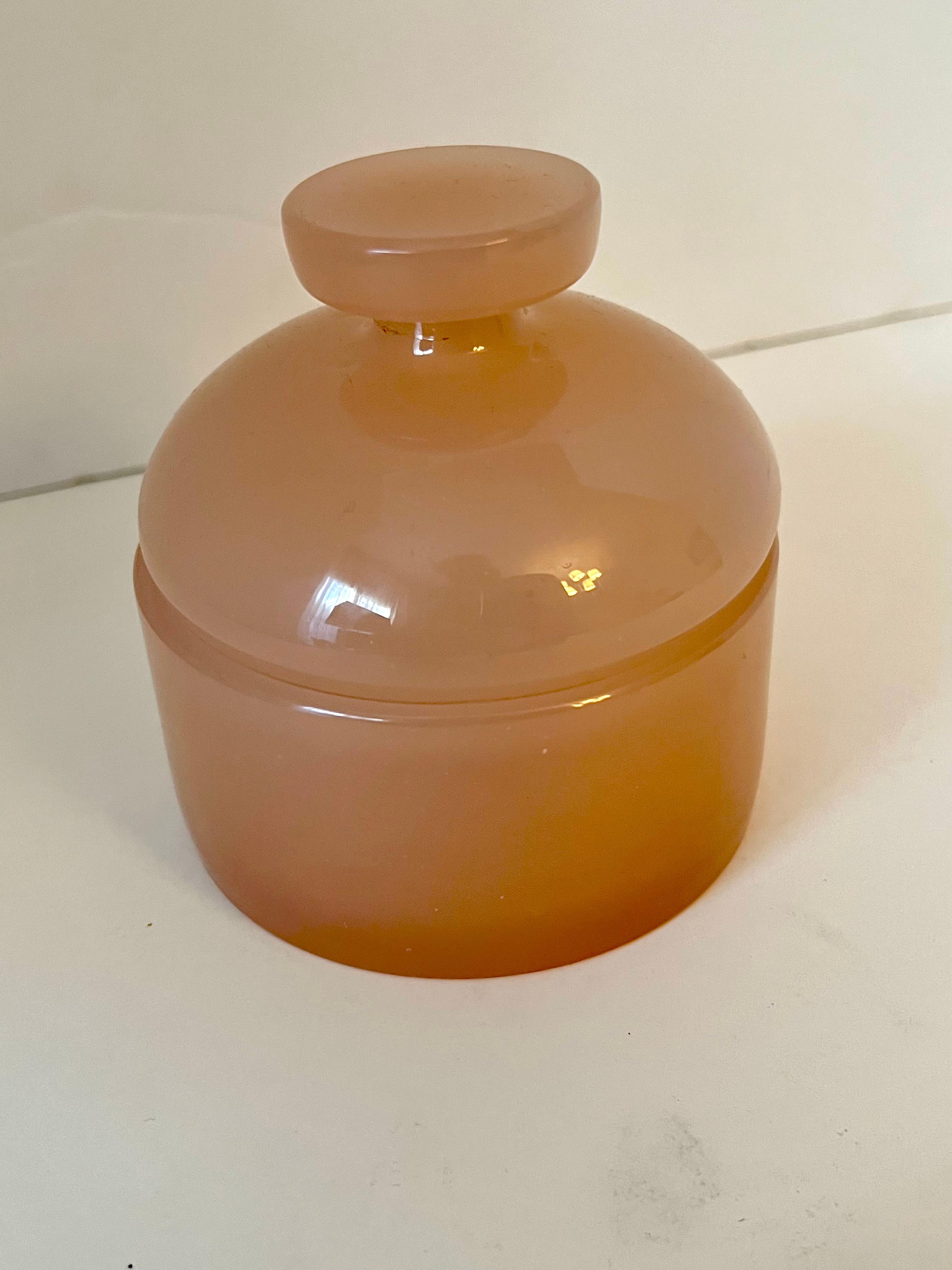 Art Glass Cenedese Lidded Italian Pink Apothecary Glass for Vanity  For Sale