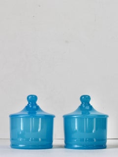 Cenedese, Mid-Century-Stil, blau: Paar italienische Murano-Glas-Apothekergefäße mit Deckel