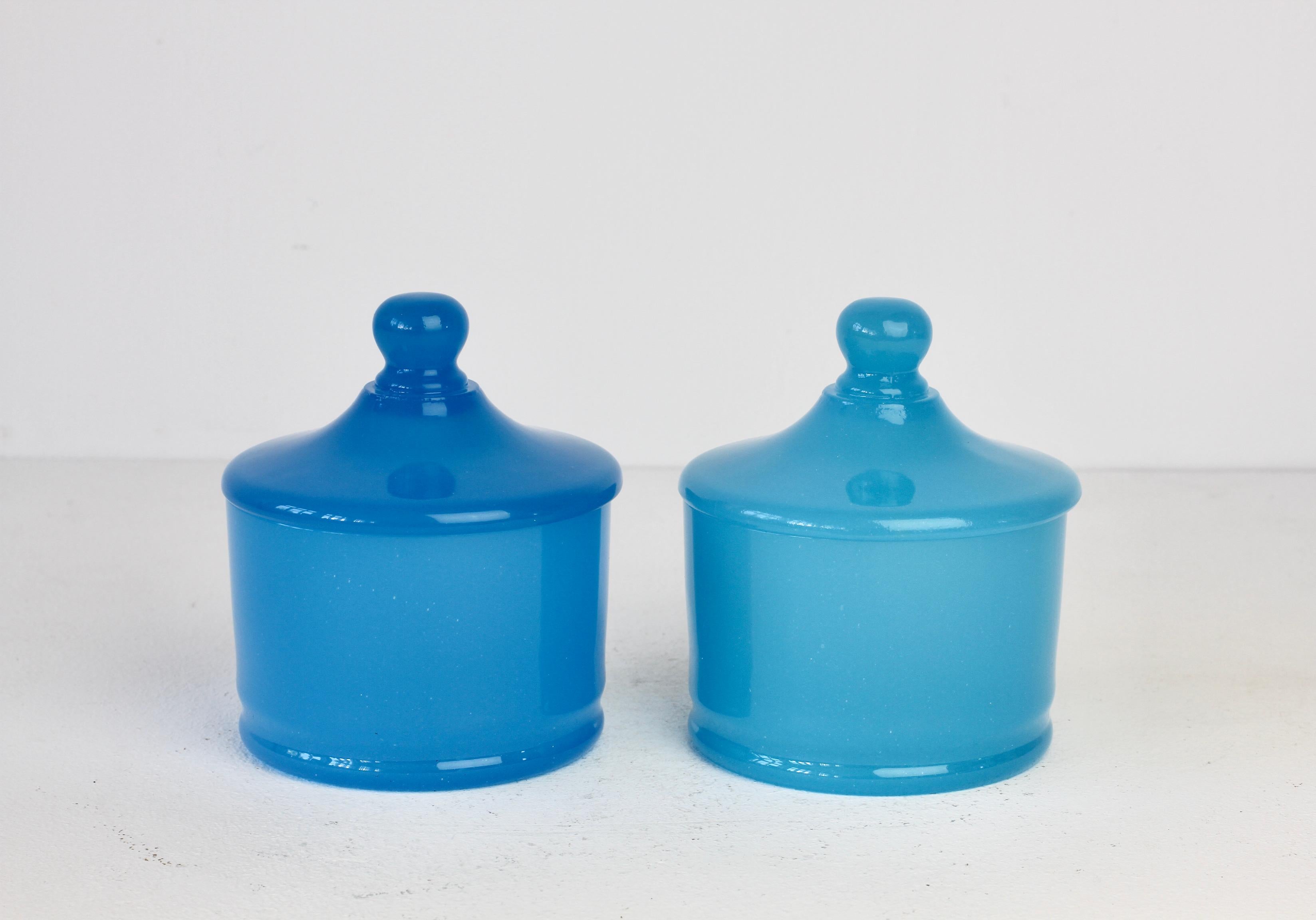 Mid-Century Modern Cenedese Mid-Century Blue Pair of Italian Murano Glass Apothecary Lidded Jars