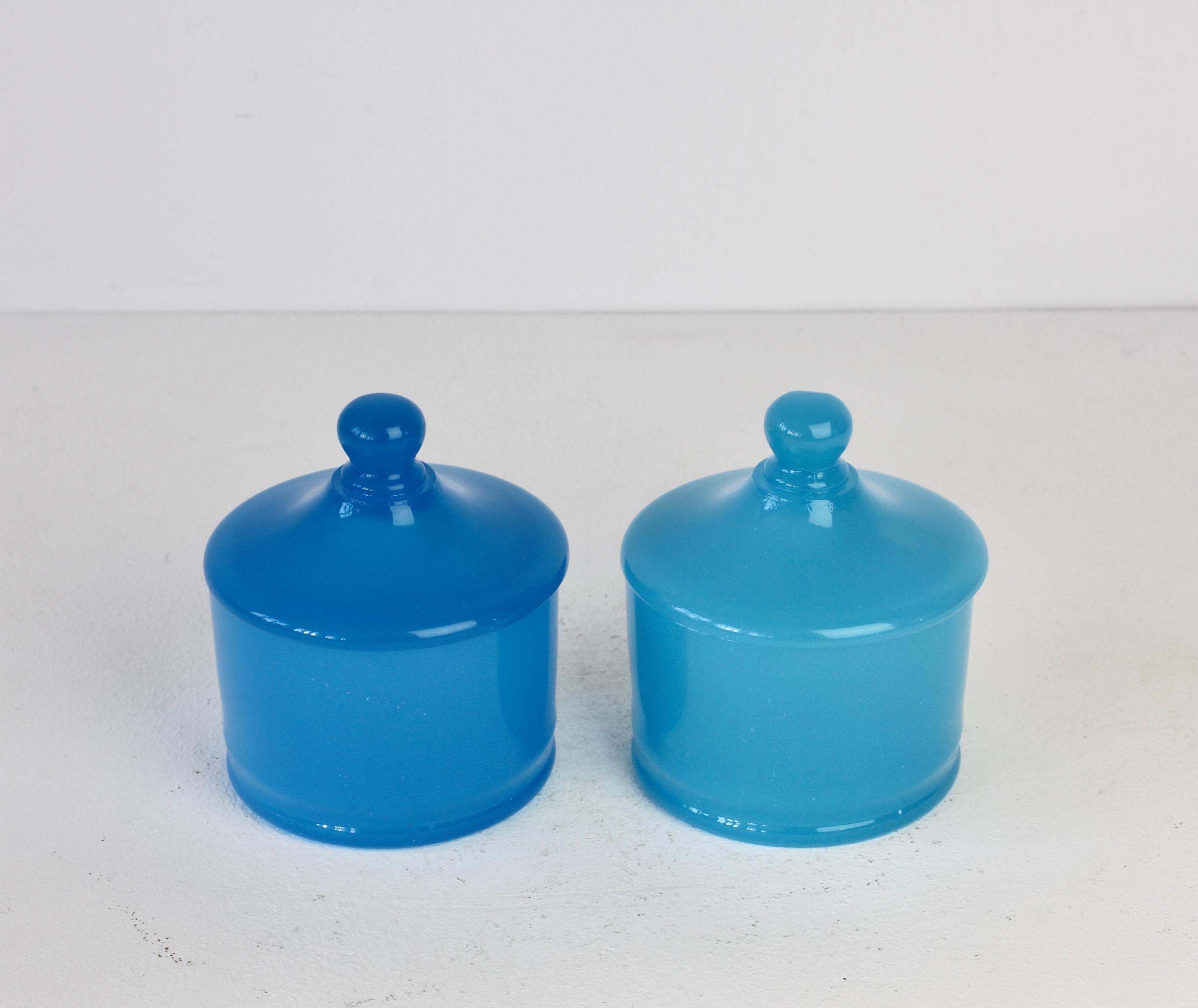 20th Century Cenedese Mid-Century Blue Pair of Italian Murano Glass Apothecary Lidded Jars