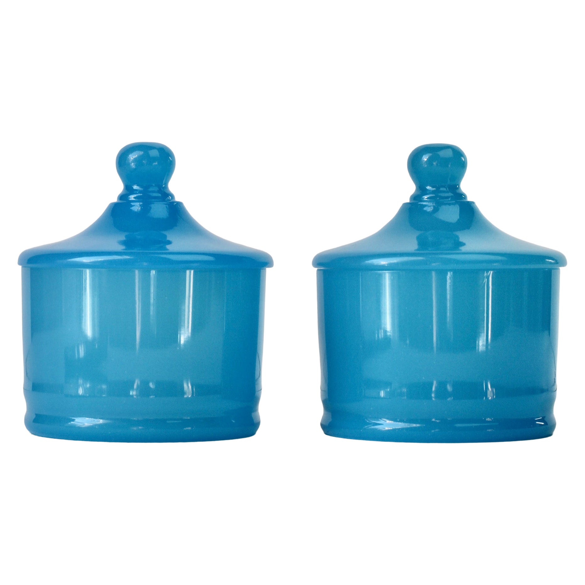 Cenedese Mid-Century Blue Pair of Italian Murano Glass Apothecary Lidded Jars