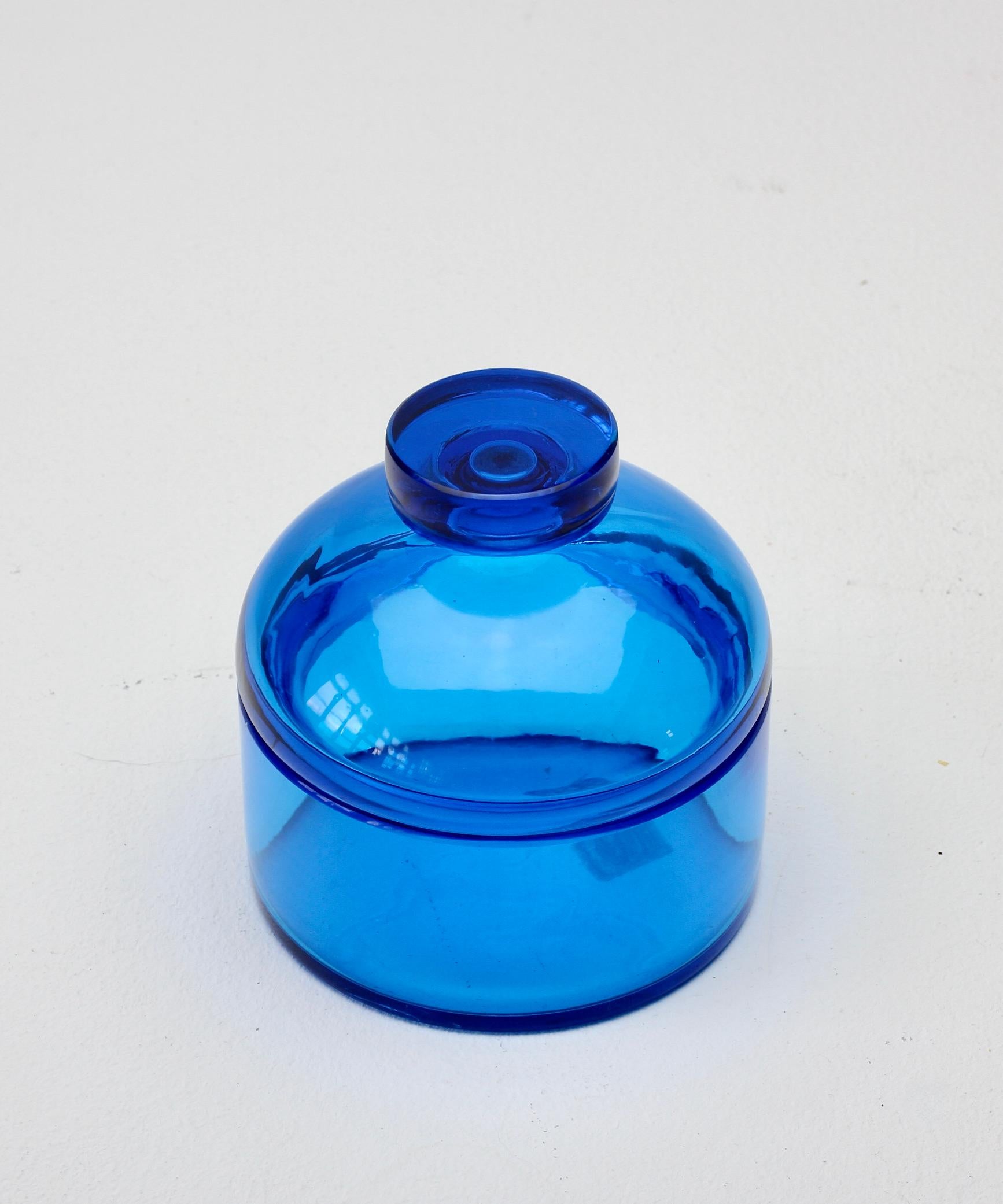 Cenedese Mid-Century Clear Blue Italian Murano Glass Apothecary Lidded Jar 4
