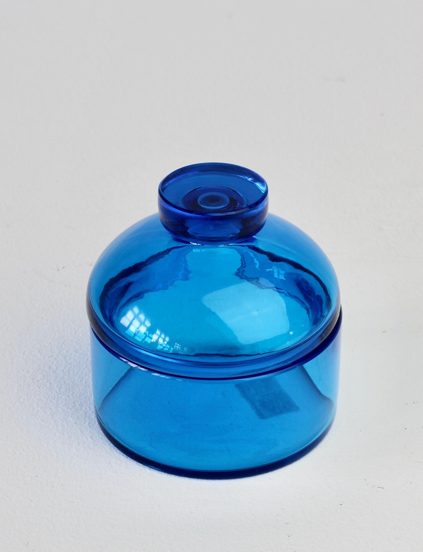 Cenedese Mid-Century Clear Blue Italian Murano Glass Apothecary Lidded Jar 5