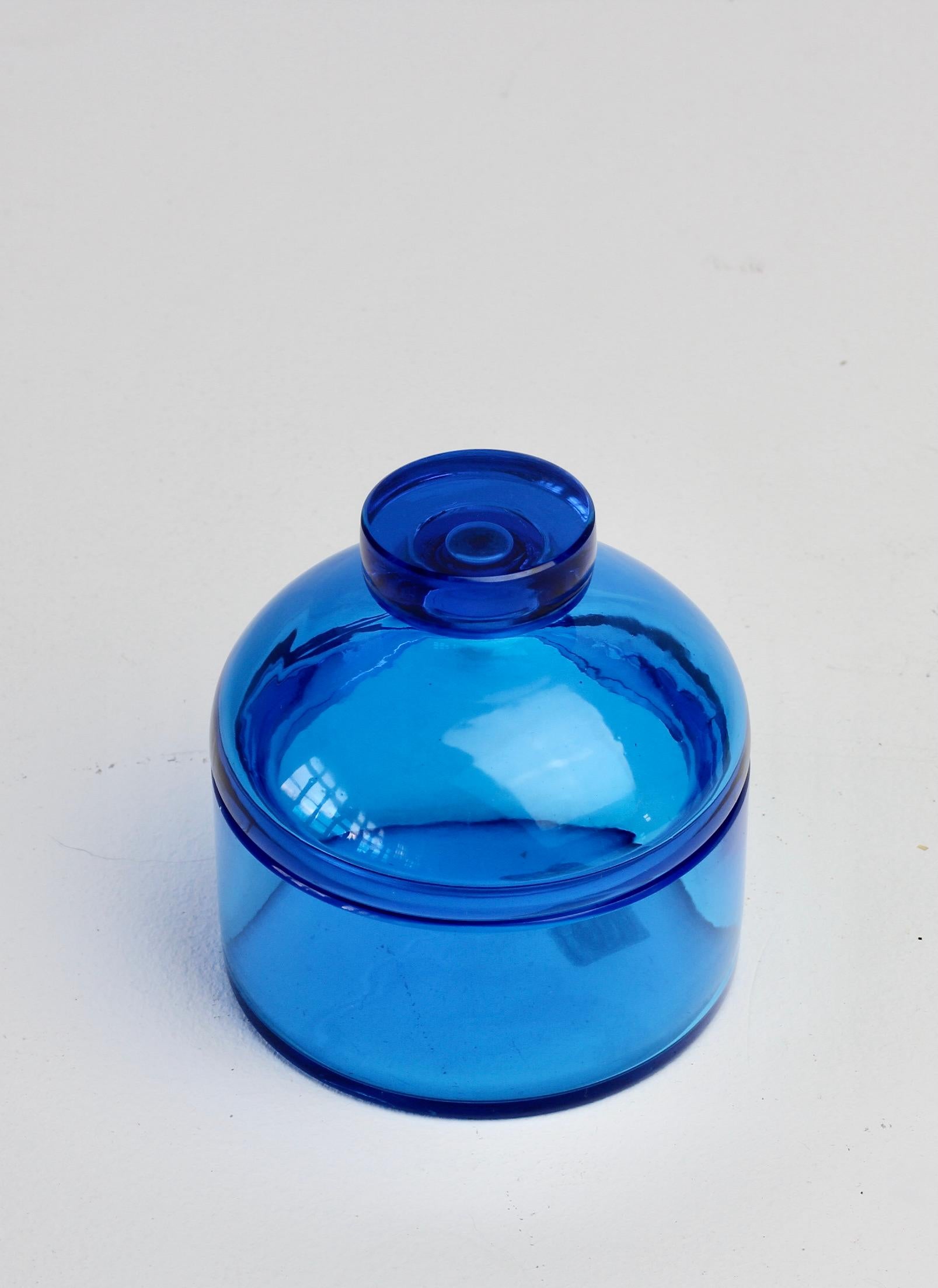 Cenedese Mid-Century Clear Blue Italian Murano Glass Apothecary Lidded Jar 6