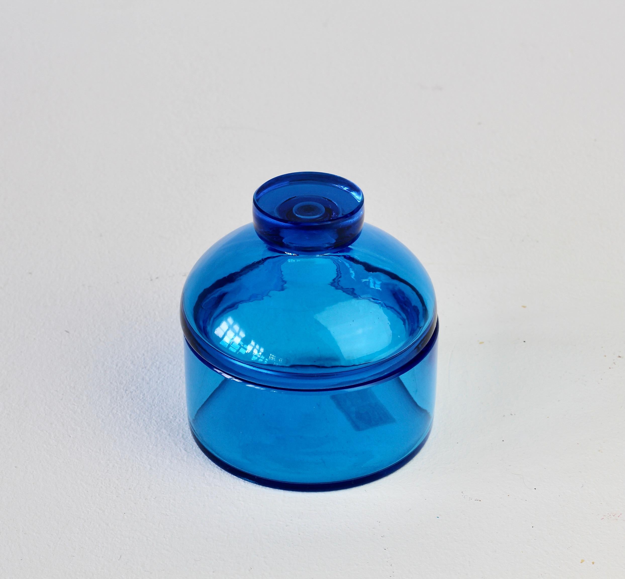 Cenedese Mid-Century Clear Blue Italian Murano Glass Apothecary Lidded Jar 7