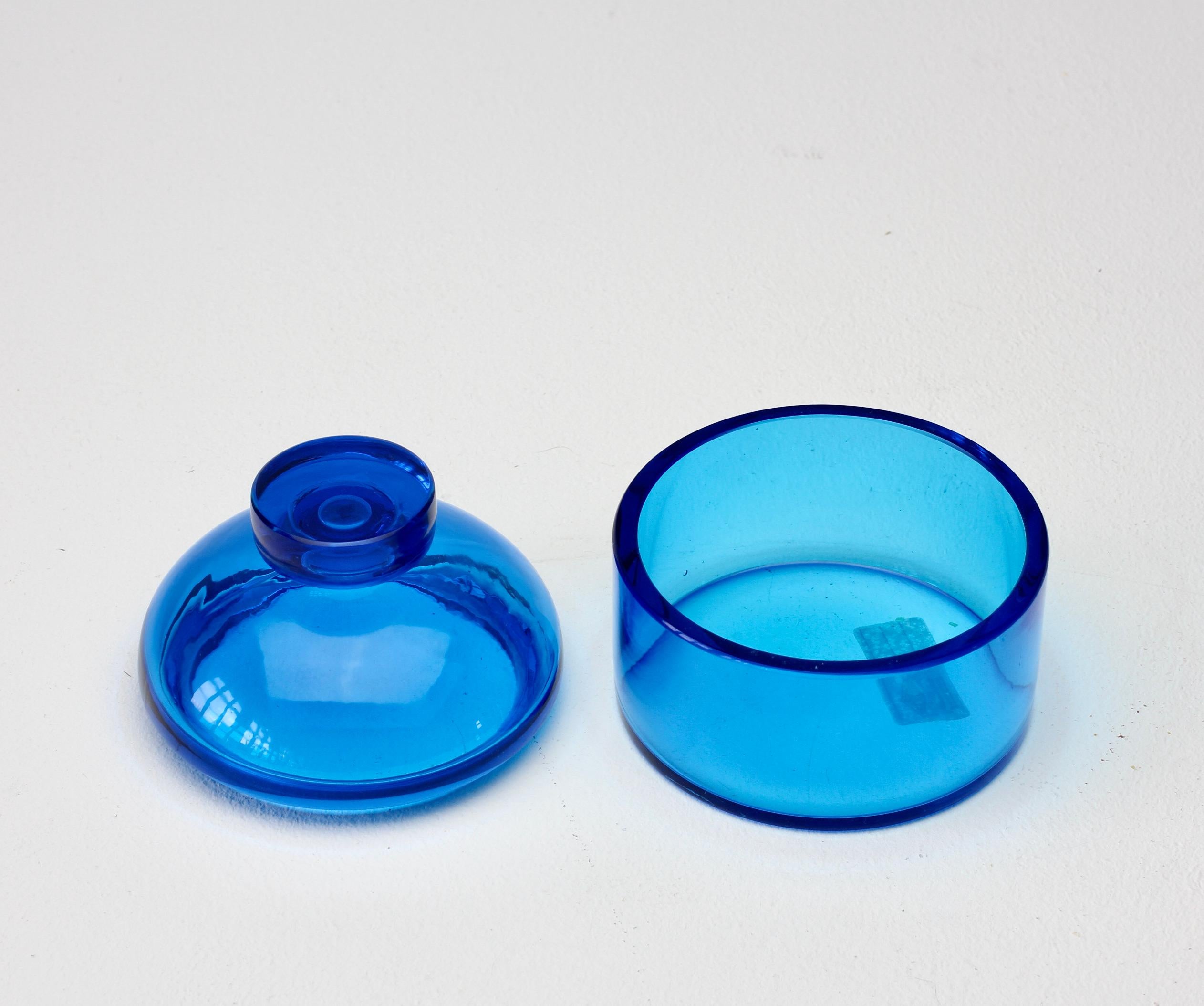 Cenedese Mid-Century Clear Blue Italian Murano Glass Apothecary Lidded Jar 8