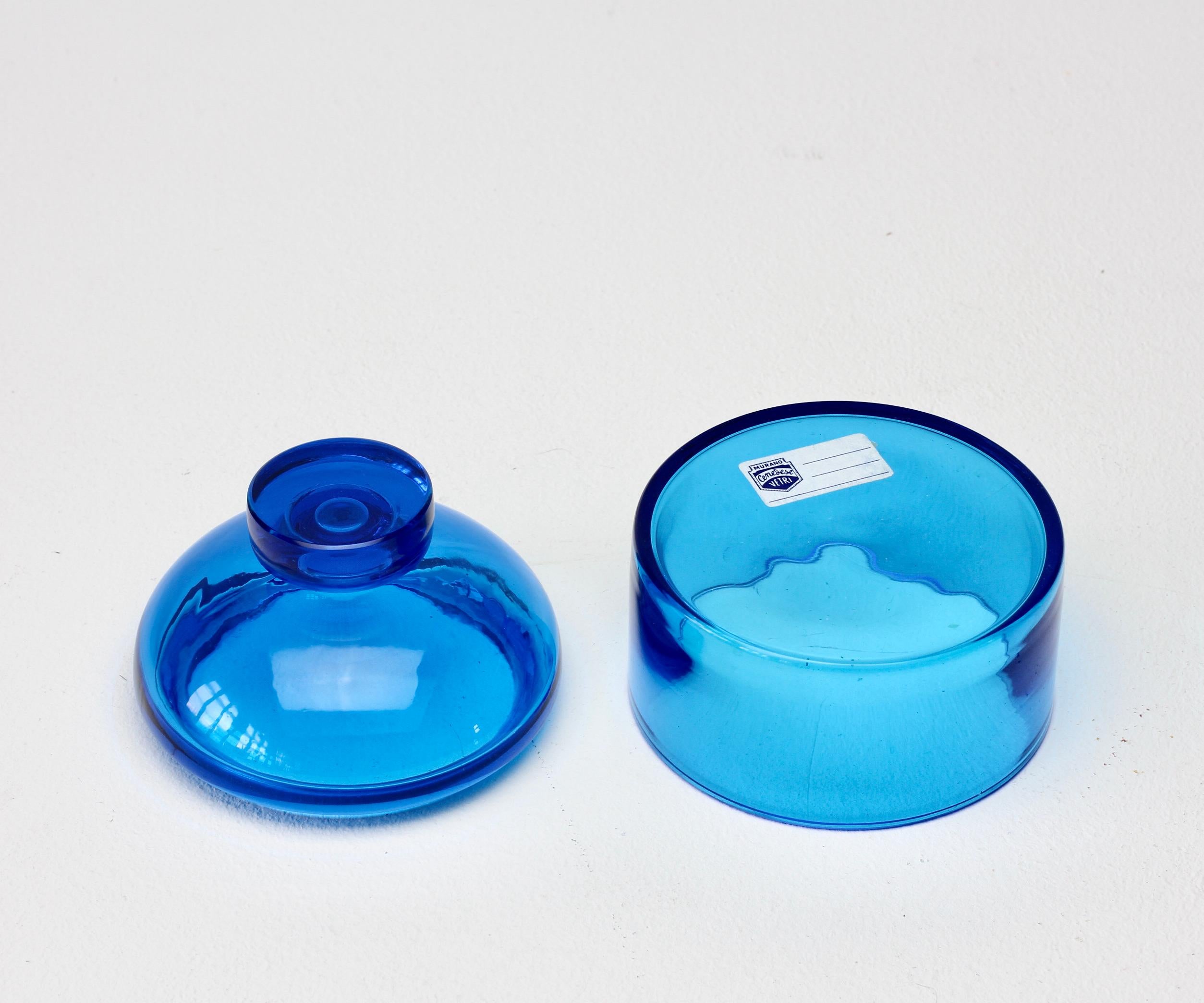 Cenedese Mid-Century Clear Blue Italian Murano Glass Apothecary Lidded Jar 10