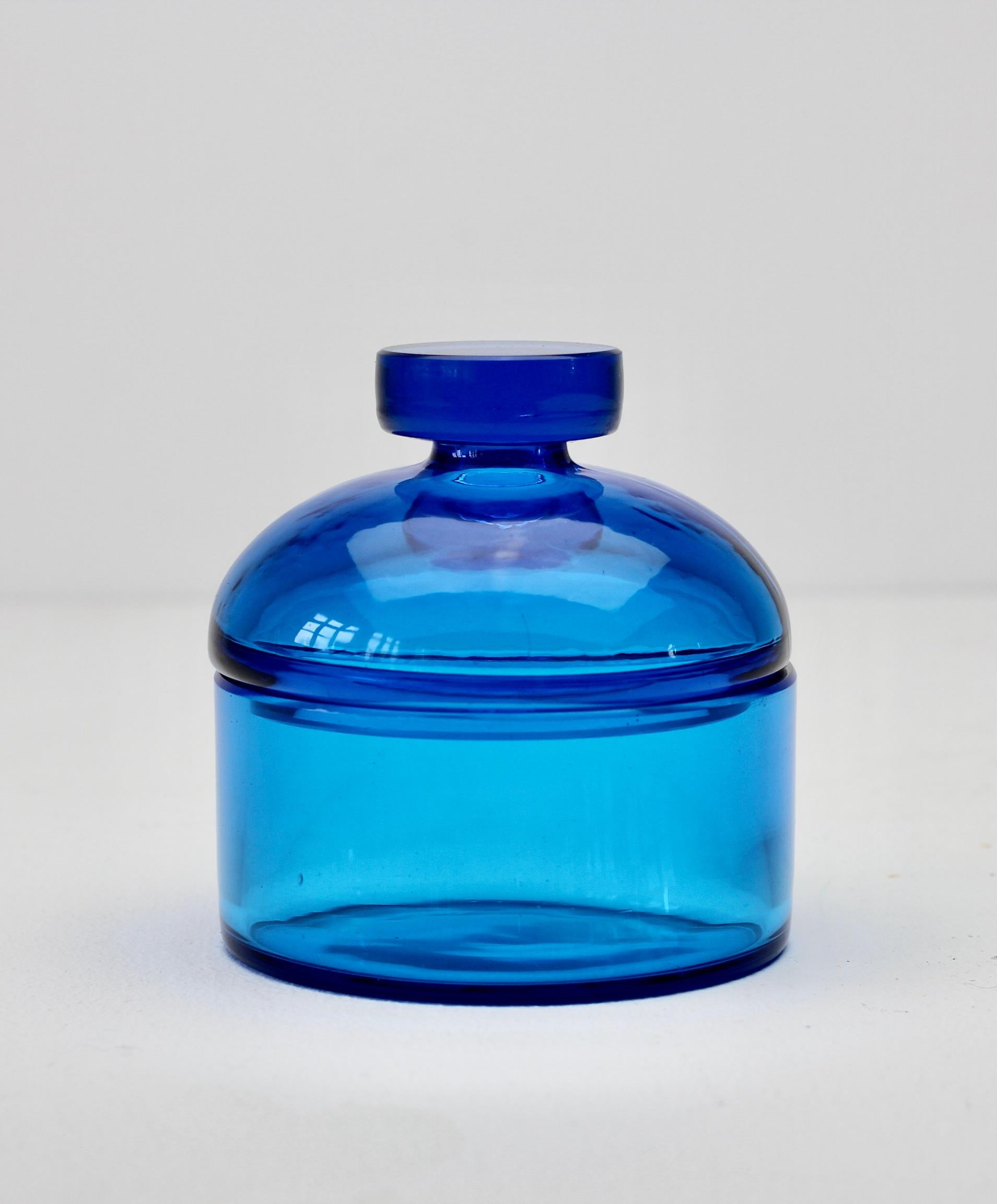 Mid-Century Modern Cenedese Mid-Century Clear Blue Italian Murano Glass Apothecary Lidded Jar