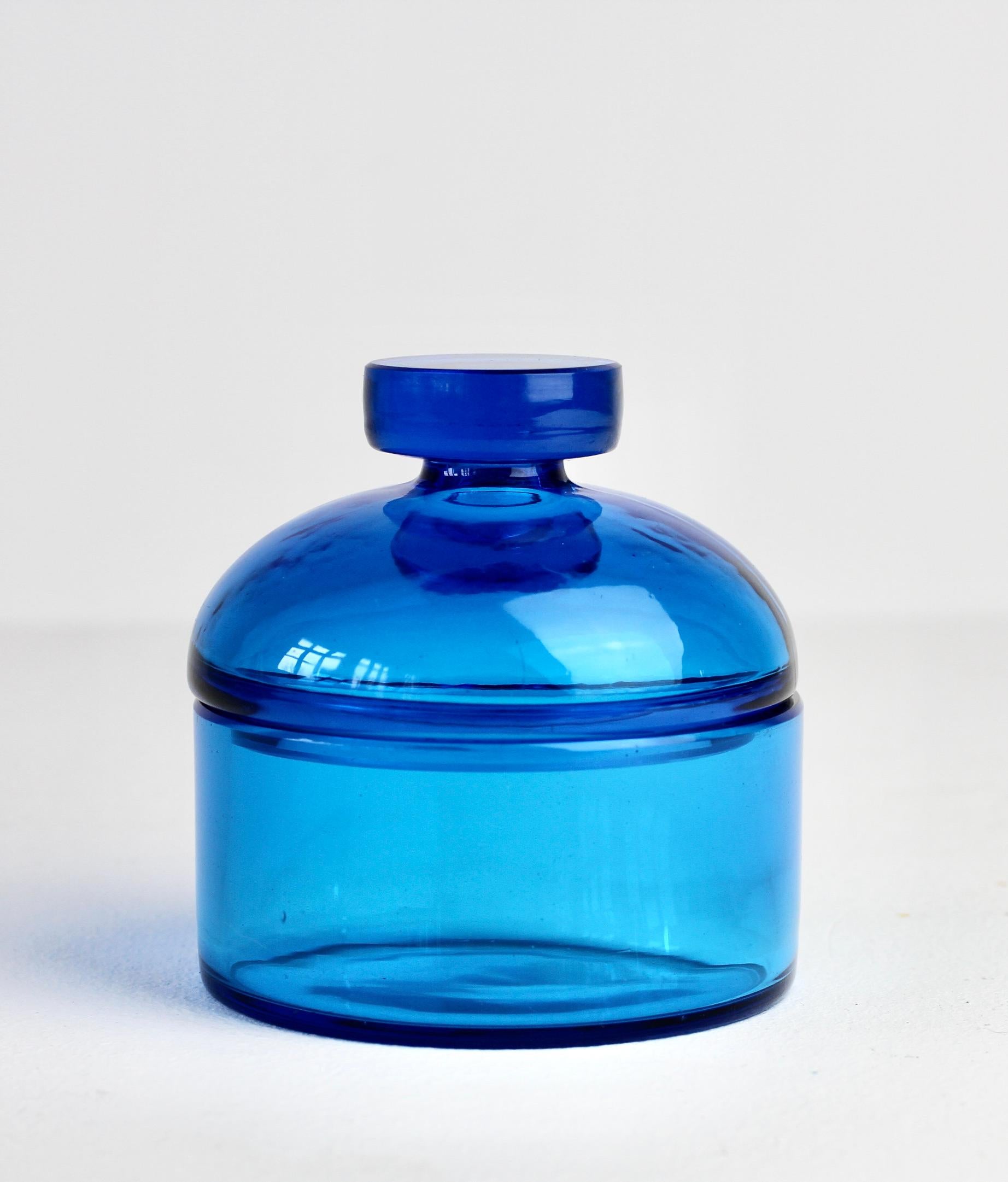 20th Century Cenedese Mid-Century Clear Blue Italian Murano Glass Apothecary Lidded Jar