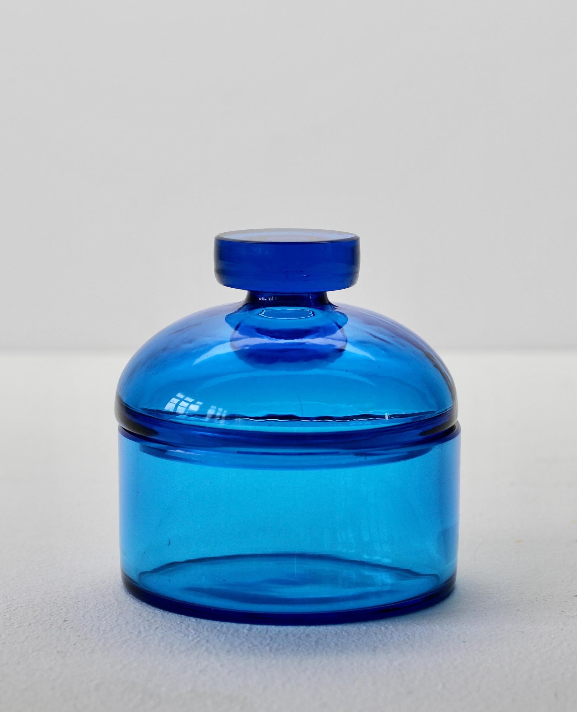 Blown Glass Cenedese Mid-Century Clear Blue Italian Murano Glass Apothecary Lidded Jar
