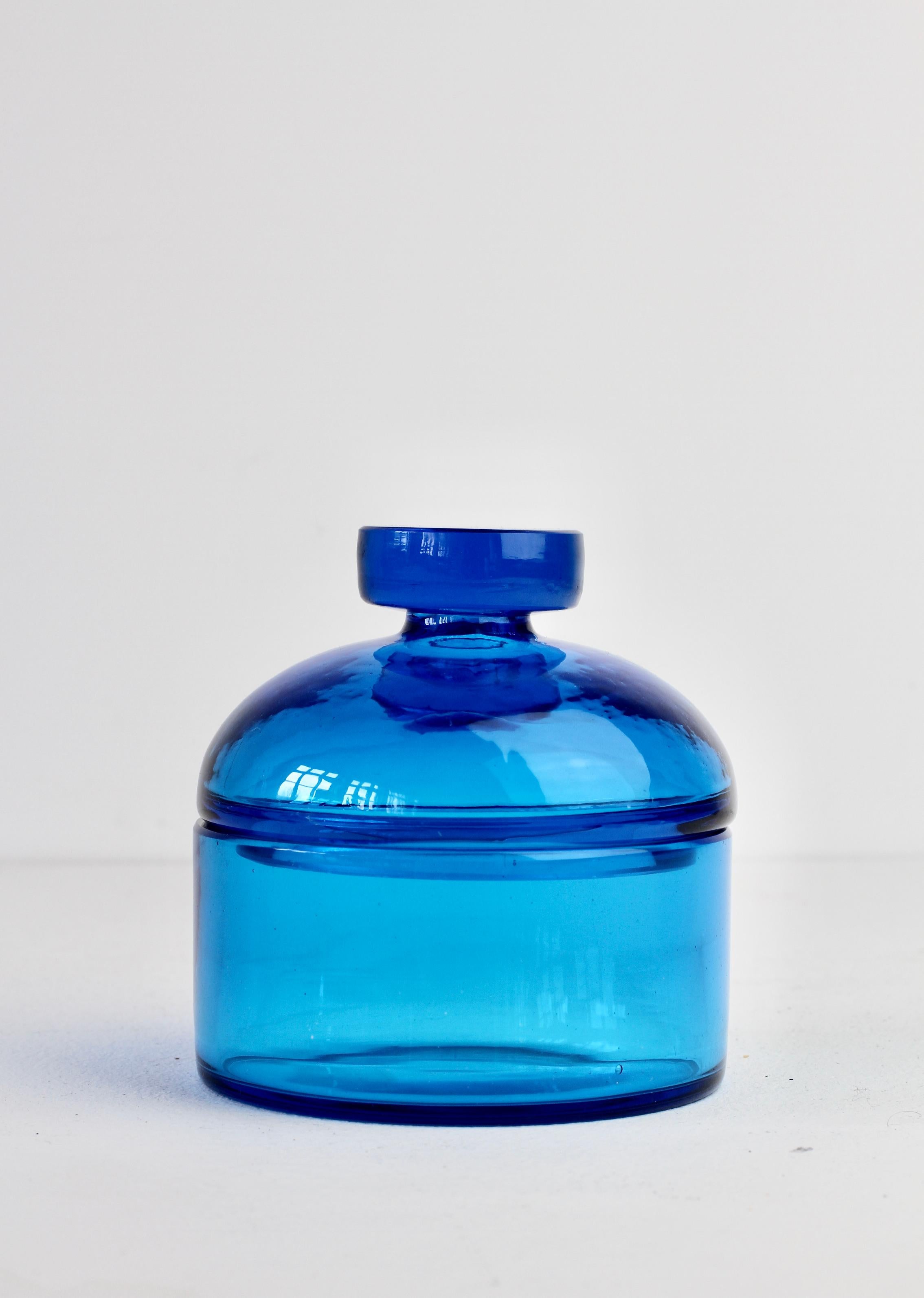 Cenedese Mid-Century Clear Blue Italian Murano Glass Apothecary Lidded Jar 1