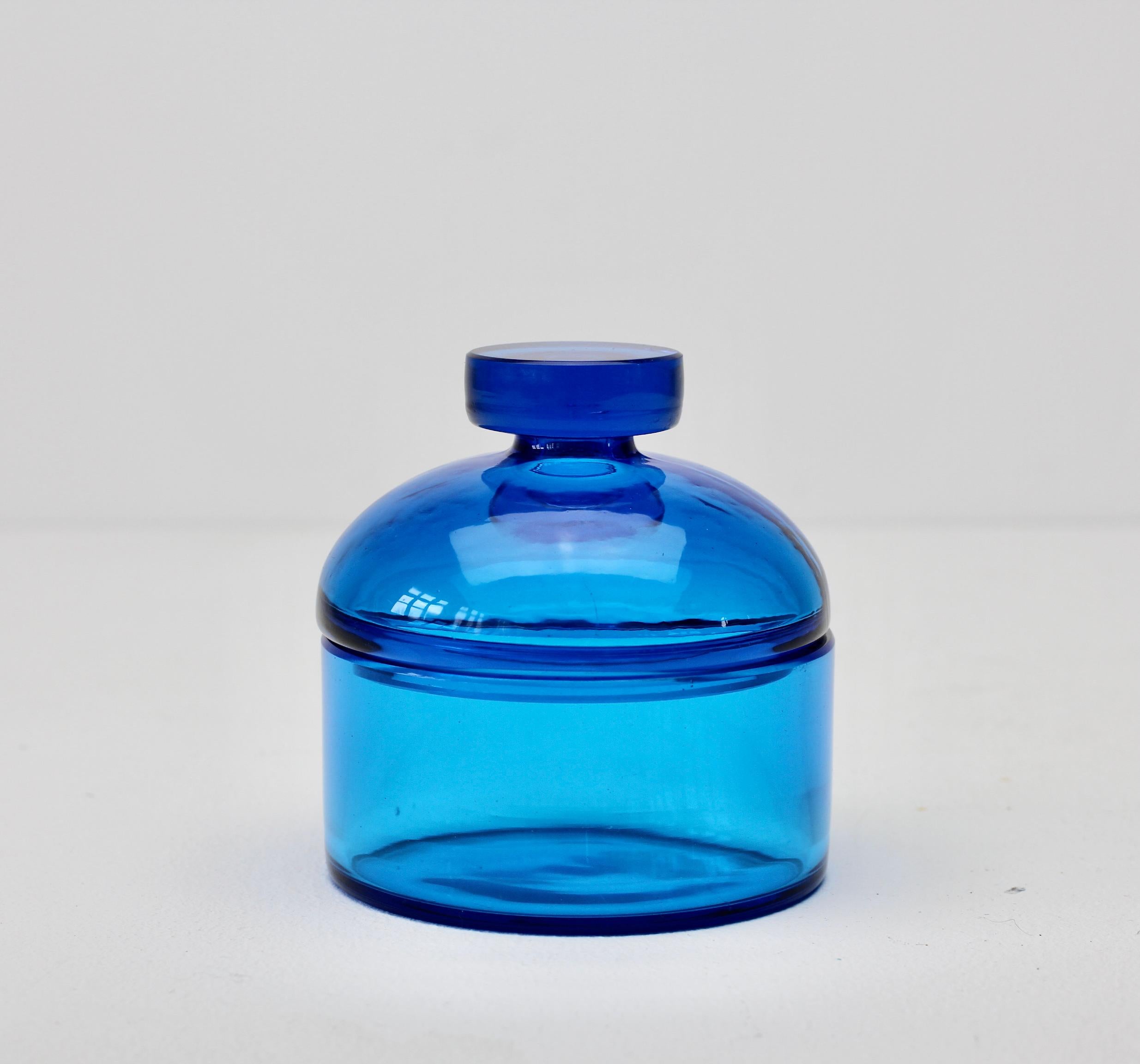 Cenedese Mid-Century Clear Blue Italian Murano Glass Apothecary Lidded Jar 2