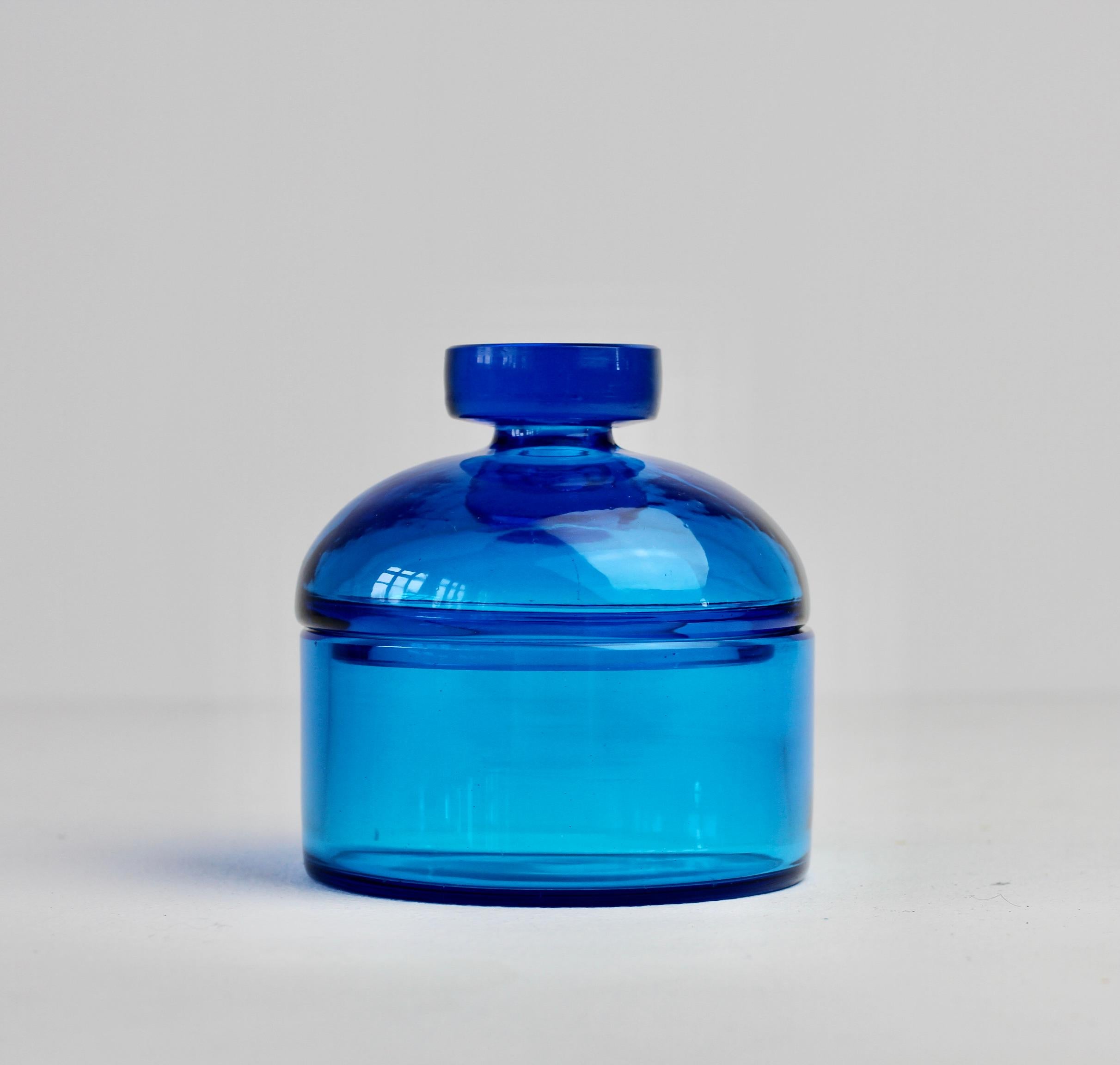 Cenedese Mid-Century Clear Blue Italian Murano Glass Apothecary Lidded Jar 3