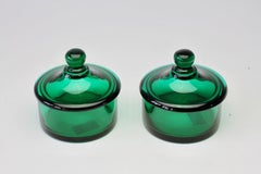 Cenedese Mid-Century Green Pair of Italian Murano Glass Apothecary Lidded Jars