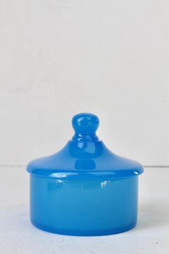 Cenedese Mid-Century Modern Blue Italian Murano Glass Apothecary Lidded Jar