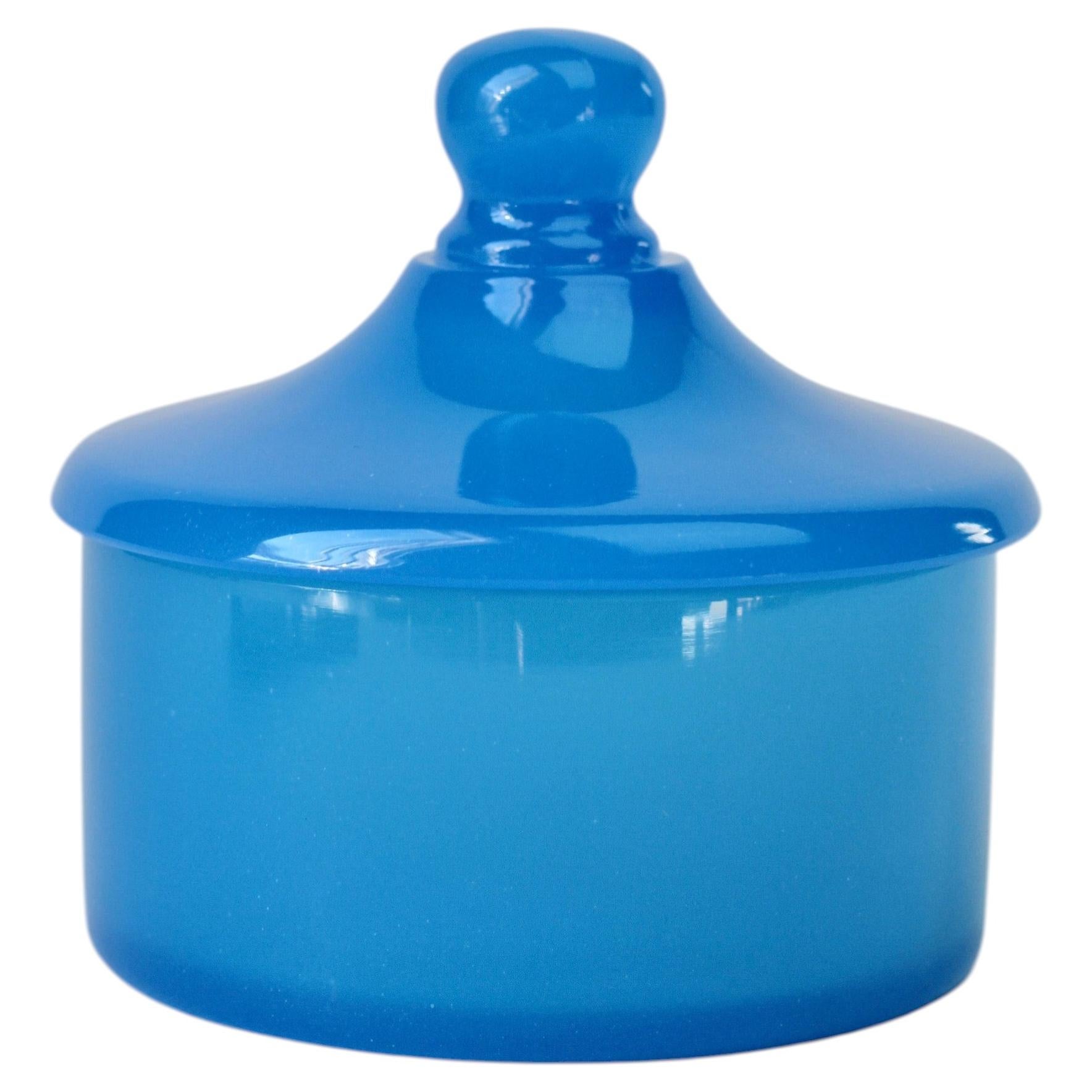Cenedese Mid-Century Modern Blue Italian Murano Glass Apothecary Lidded Jar