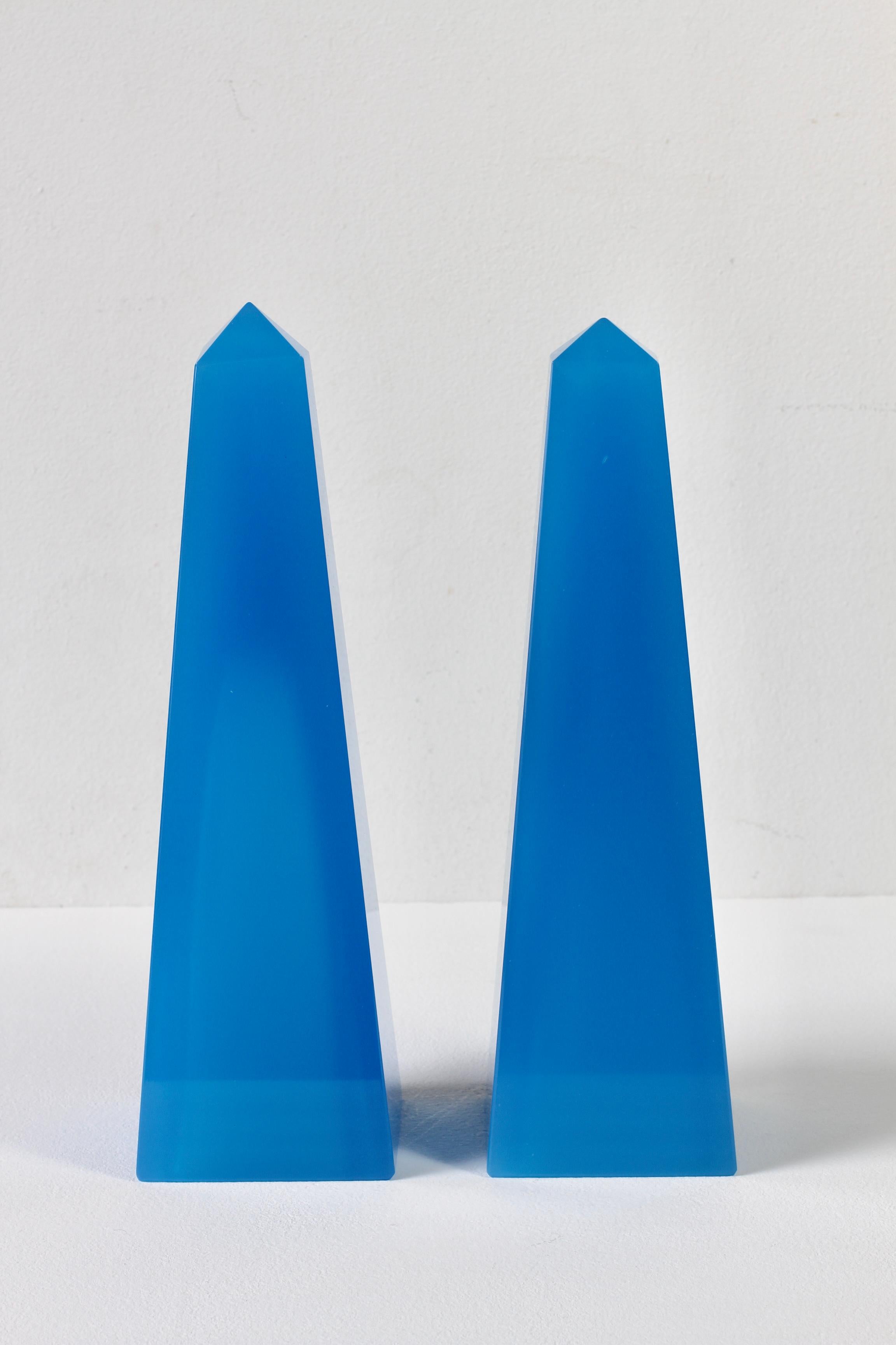 Cenedese Mid-Century Modern Vintage Pair of Blue Italian Murano Glass Obelisks For Sale 5