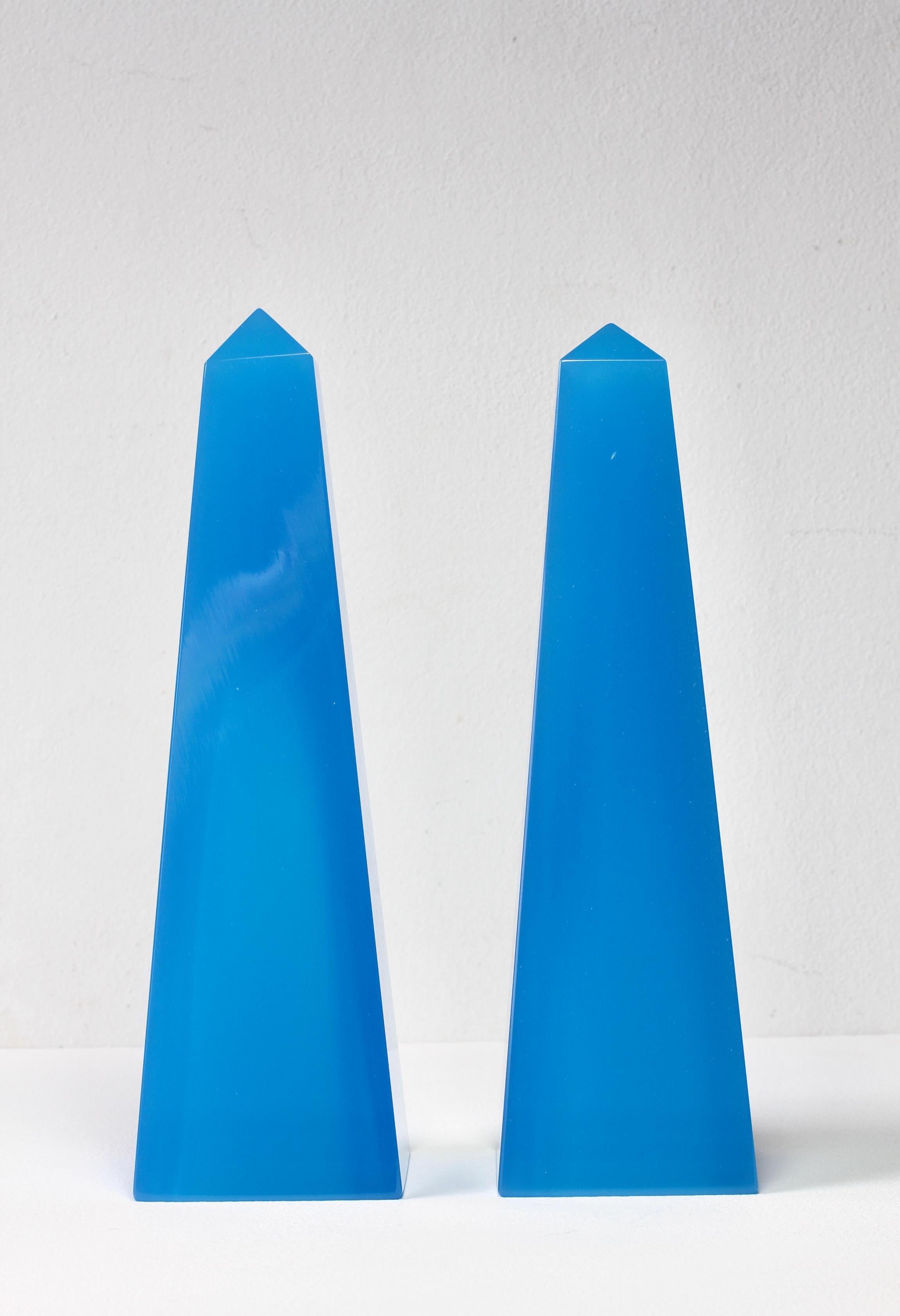 Cenedese Mid-Century Modern Vintage Pair of Blue Italian Murano Glass Obelisks For Sale 6