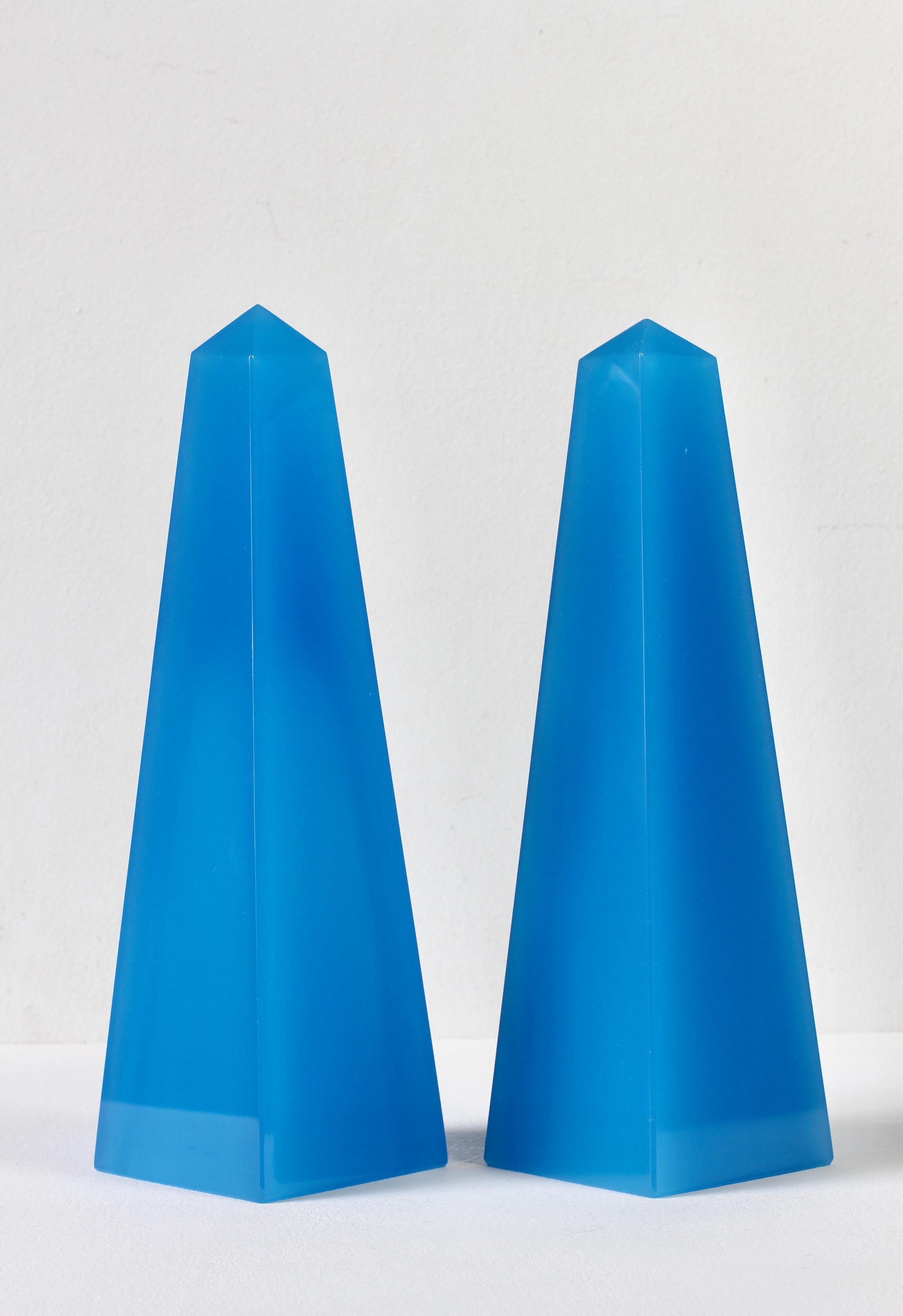 Cenedese Mid-Century Modern Vintage Pair of Blue Italian Murano Glass Obelisks For Sale 7