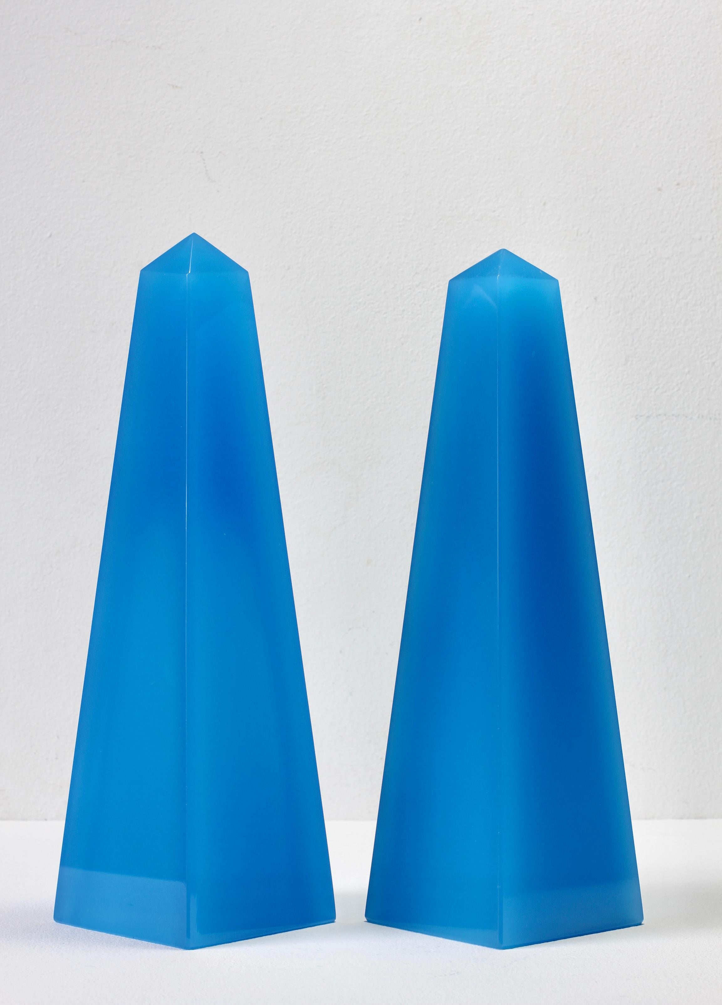 Cenedese Mid-Century Modern Vintage Pair of Blue Italian Murano Glass Obelisks For Sale 8