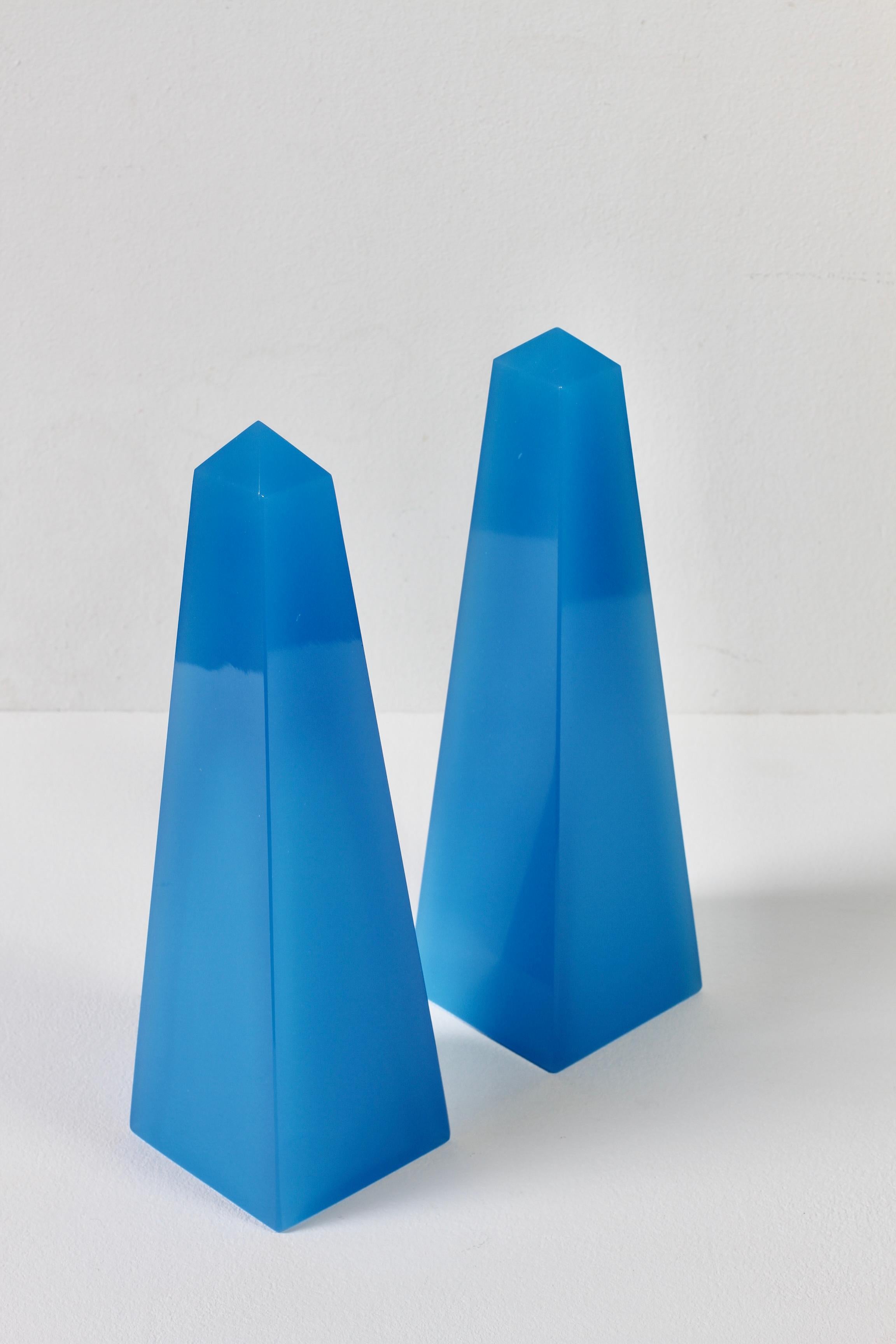Cenedese Mid-Century Modern Vintage Pair of Blue Italian Murano Glass Obelisks For Sale 9