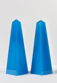 Cenedese Mid-Century Modern Vintage Pair of Blue Italian Murano Glass Obelisks