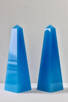 Cenedese Mid-Century Modern Vintage Coppia di obelischi in vetro italiano di Murano blu