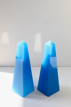 Cenedese Moderno de Mediados de Siglo Pareja Vintage de Obeliscos Azules de Cristal de Murano Italiano