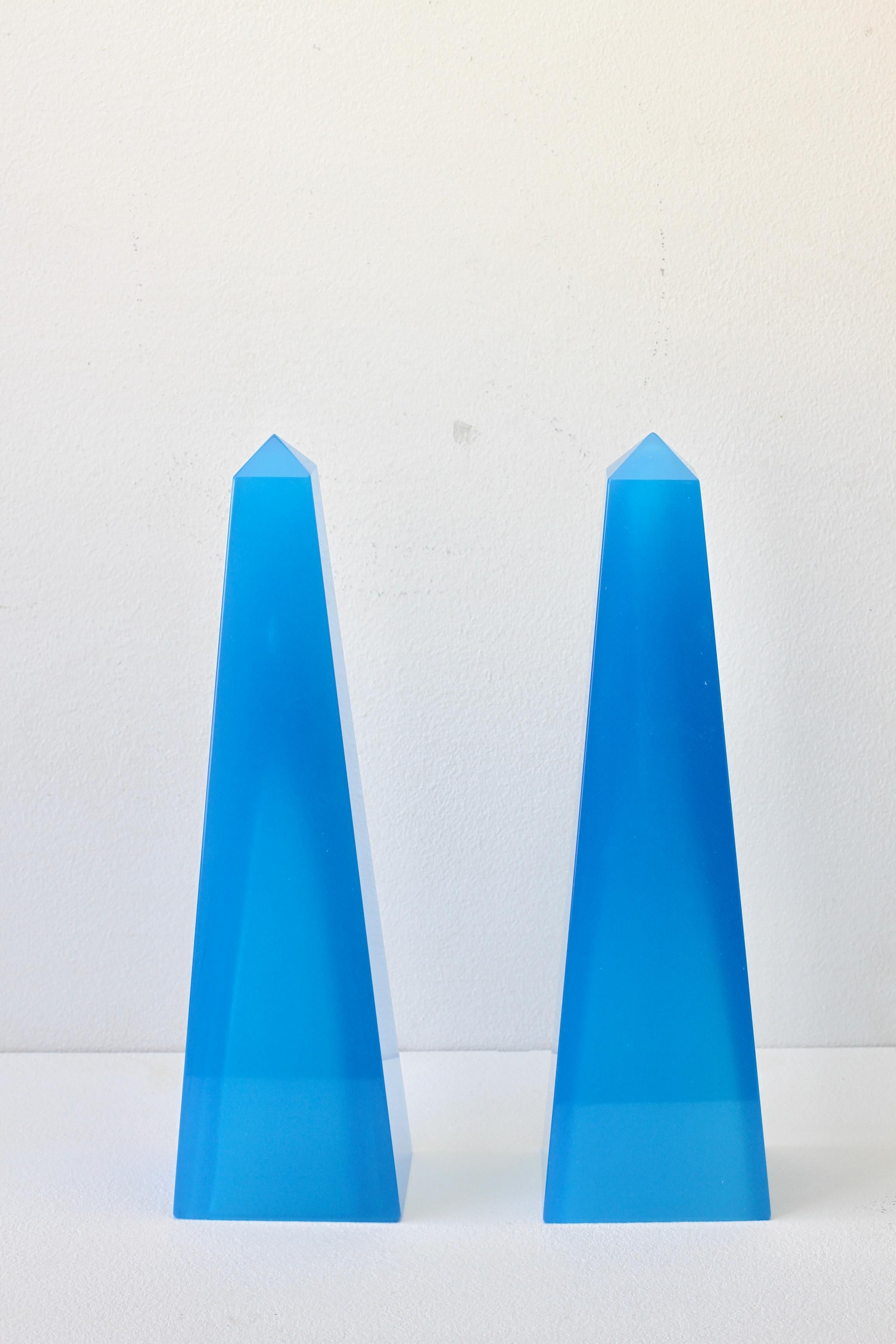Cenedese Mid-Century Modern Vintage Pair of Blue Italian Murano Glass Obelisks In Excellent Condition In Landau an der Isar, Bayern