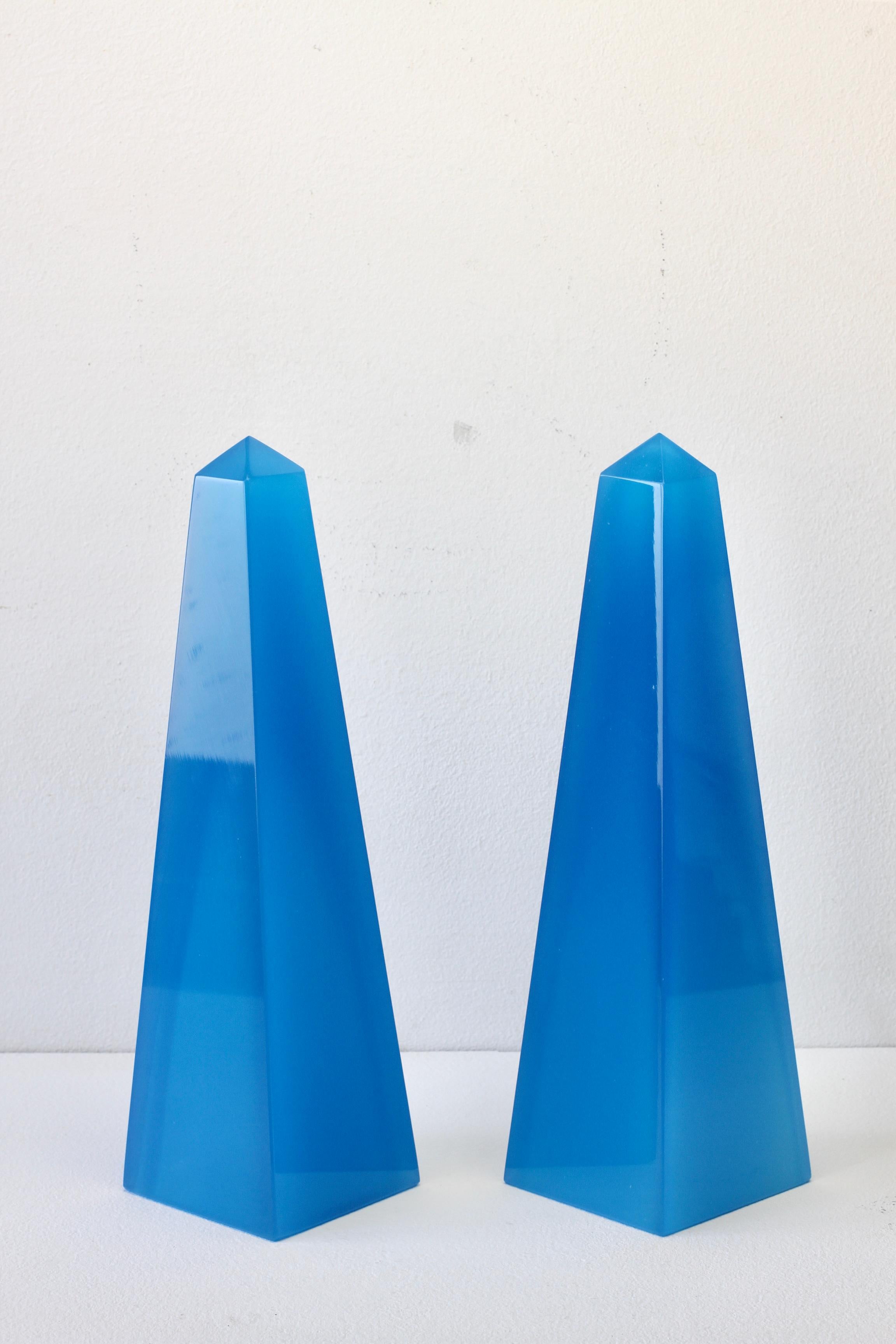 20th Century Cenedese Mid-Century Modern Vintage Pair of Blue Italian Murano Glass Obelisks