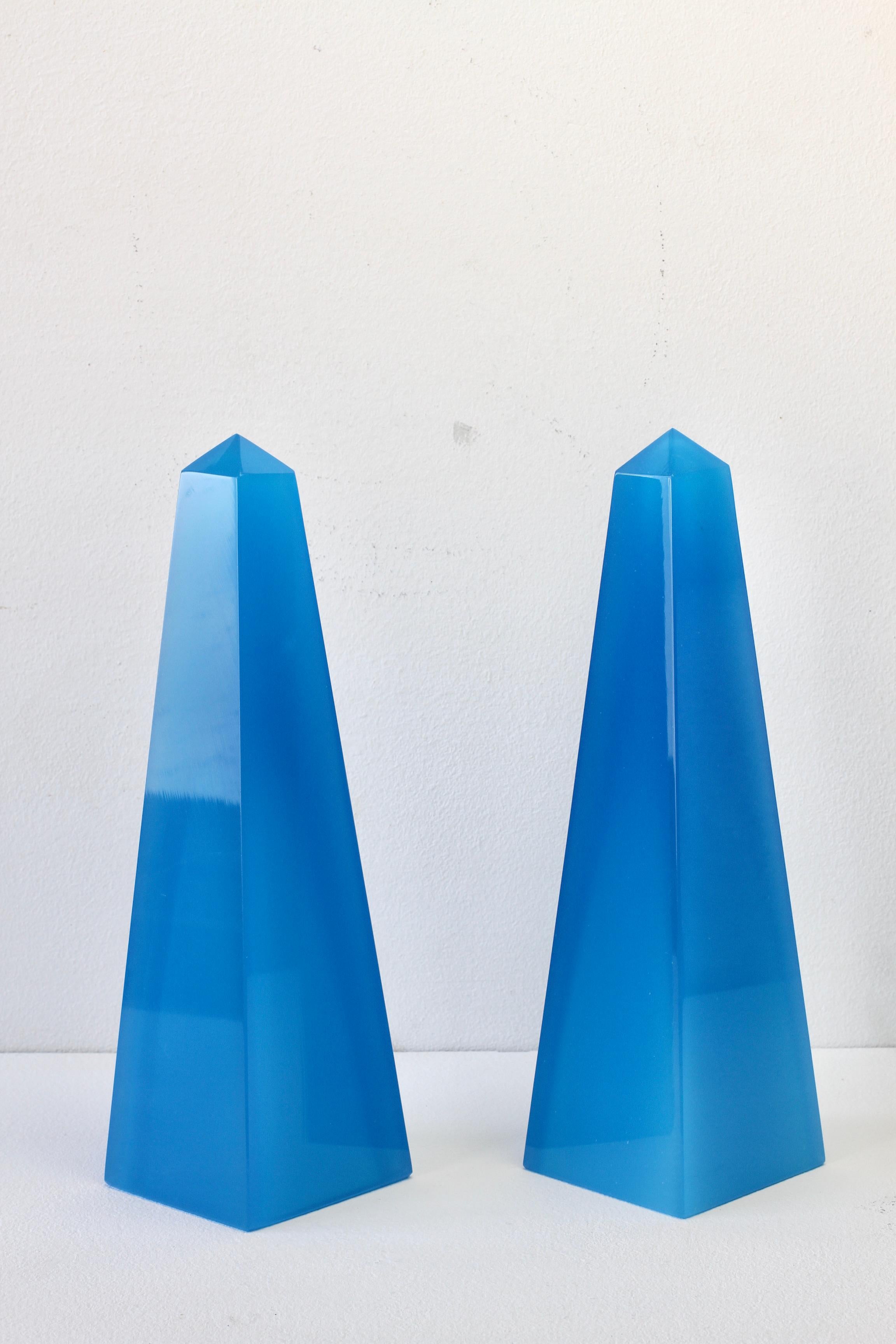 Cenedese Mid-Century Modern Vintage Pair of Blue Italian Murano Glass Obelisks 1