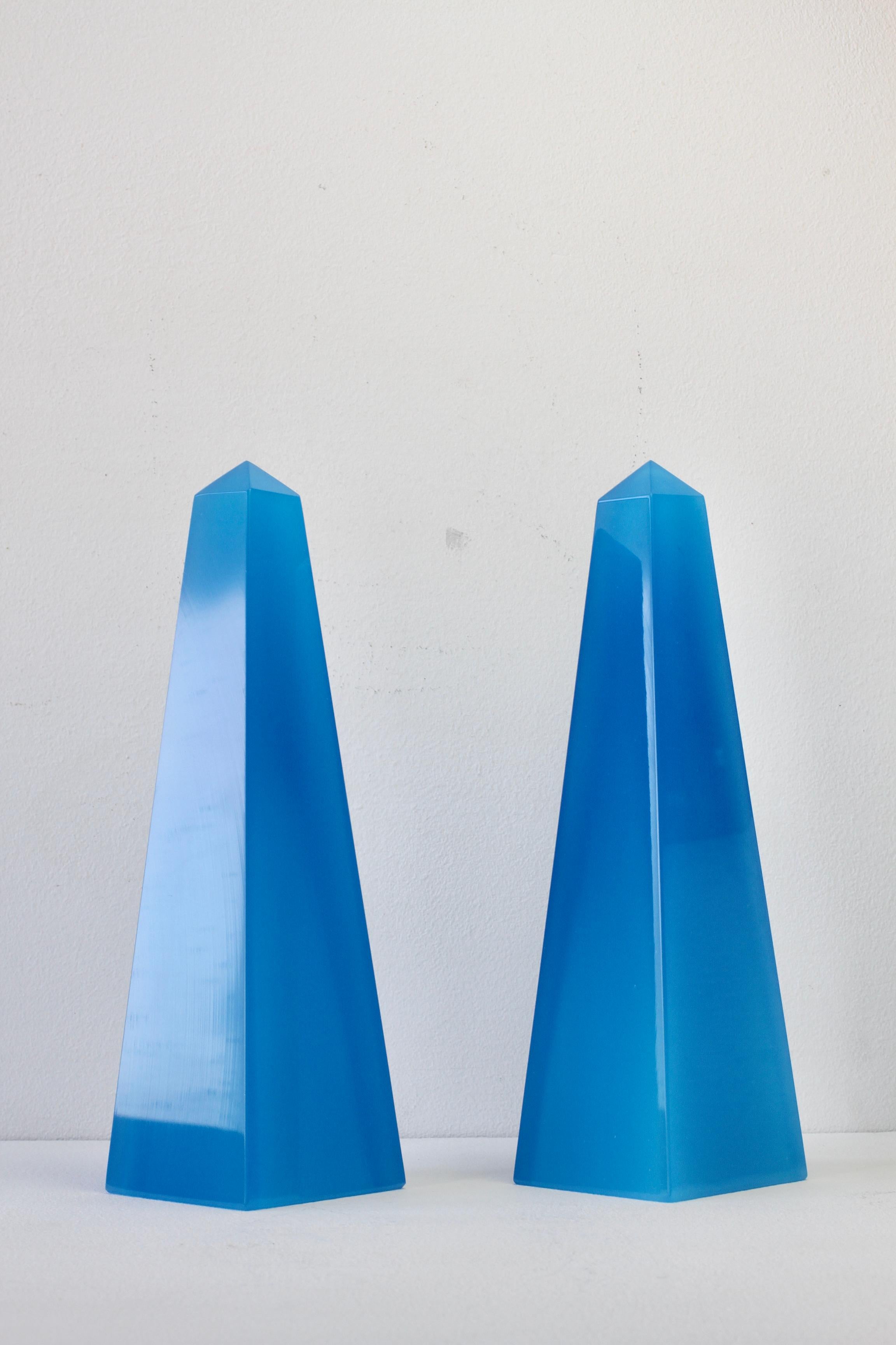 Cenedese Mid-Century Modern Vintage Pair of Blue Italian Murano Glass Obelisks 2