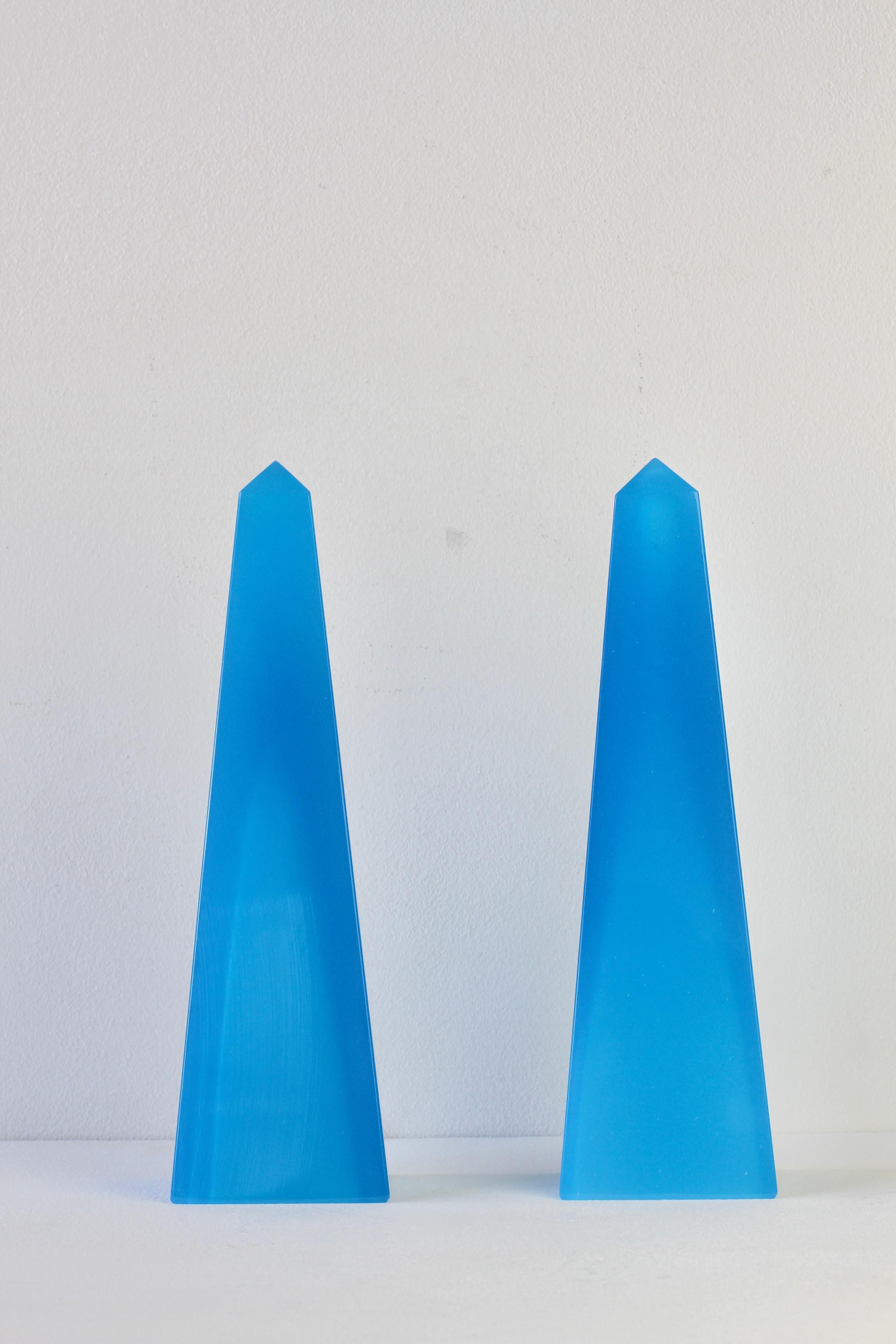 Cenedese Mid-Century Modern Vintage Pair of Blue Italian Murano Glass Obelisks 3
