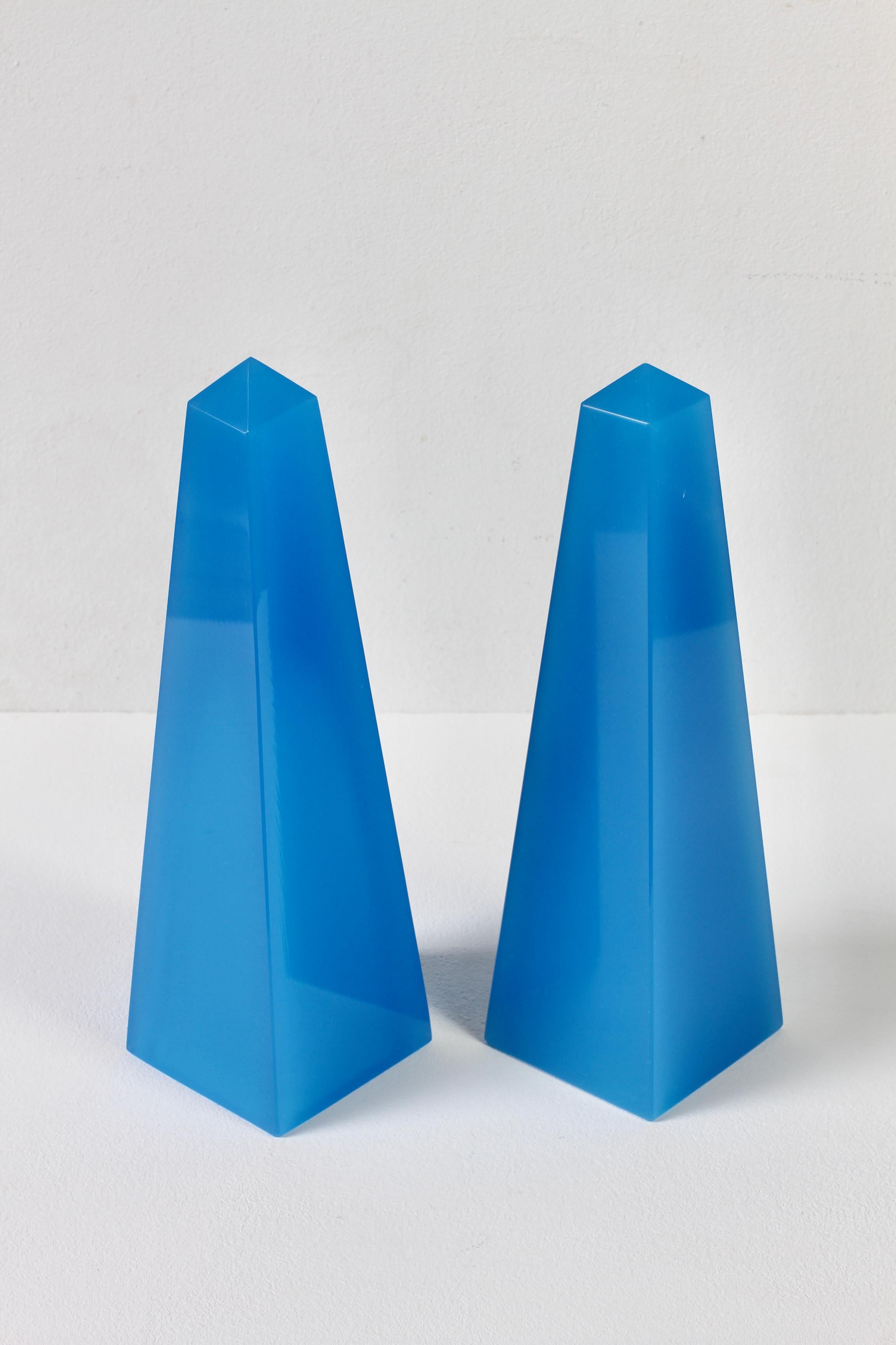 Cenedese Mid-Century Modern Vintage Pair of Blue Italian Murano Glass Obelisks For Sale 3