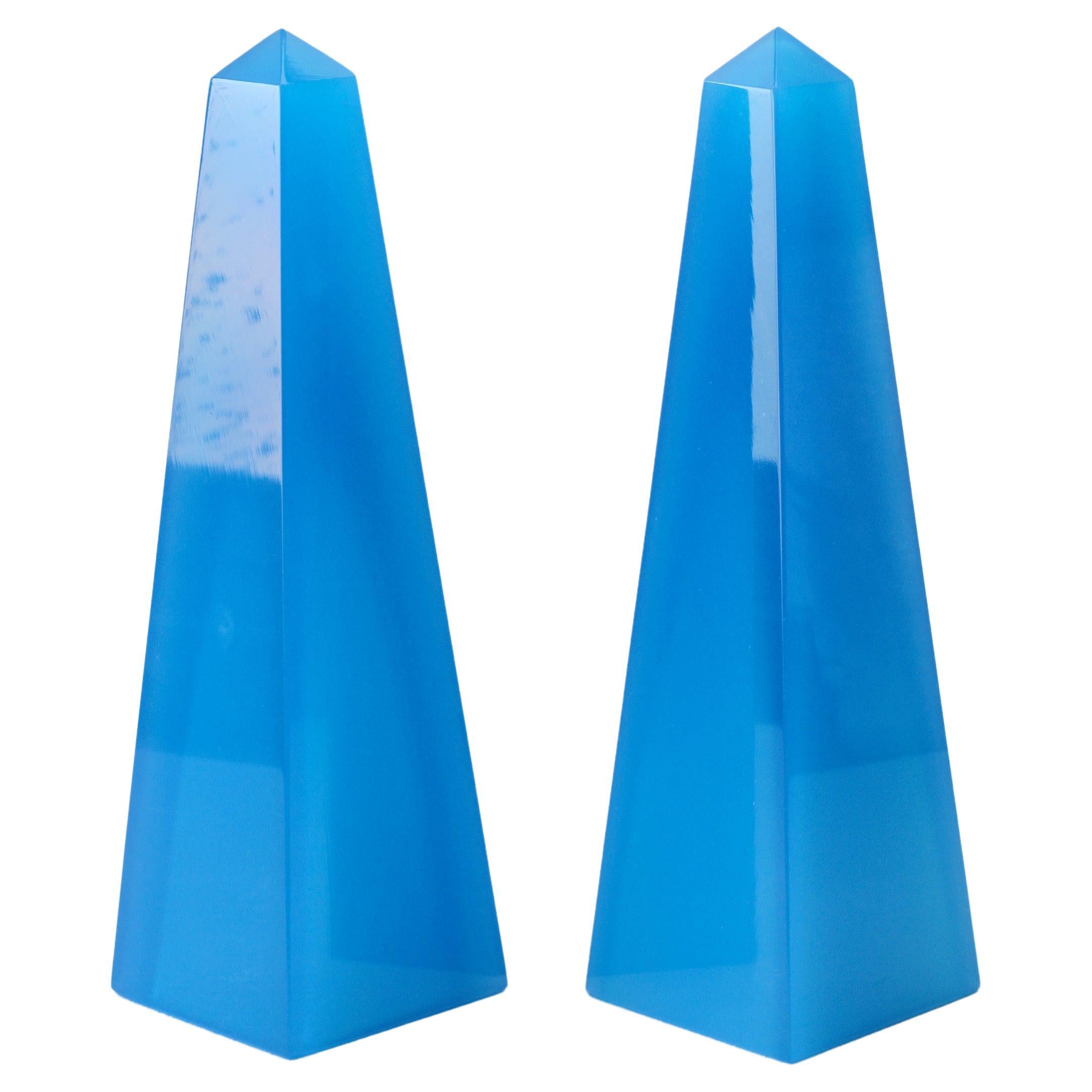 Cenedese Mid-Century Modern Vintage Pair of Blue Italian Murano Glass Obelisks