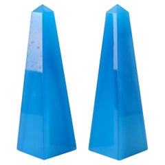 Cenedese Mid-Century Modern Vintage Pair of Blue Italian Murano Glass Obelisks